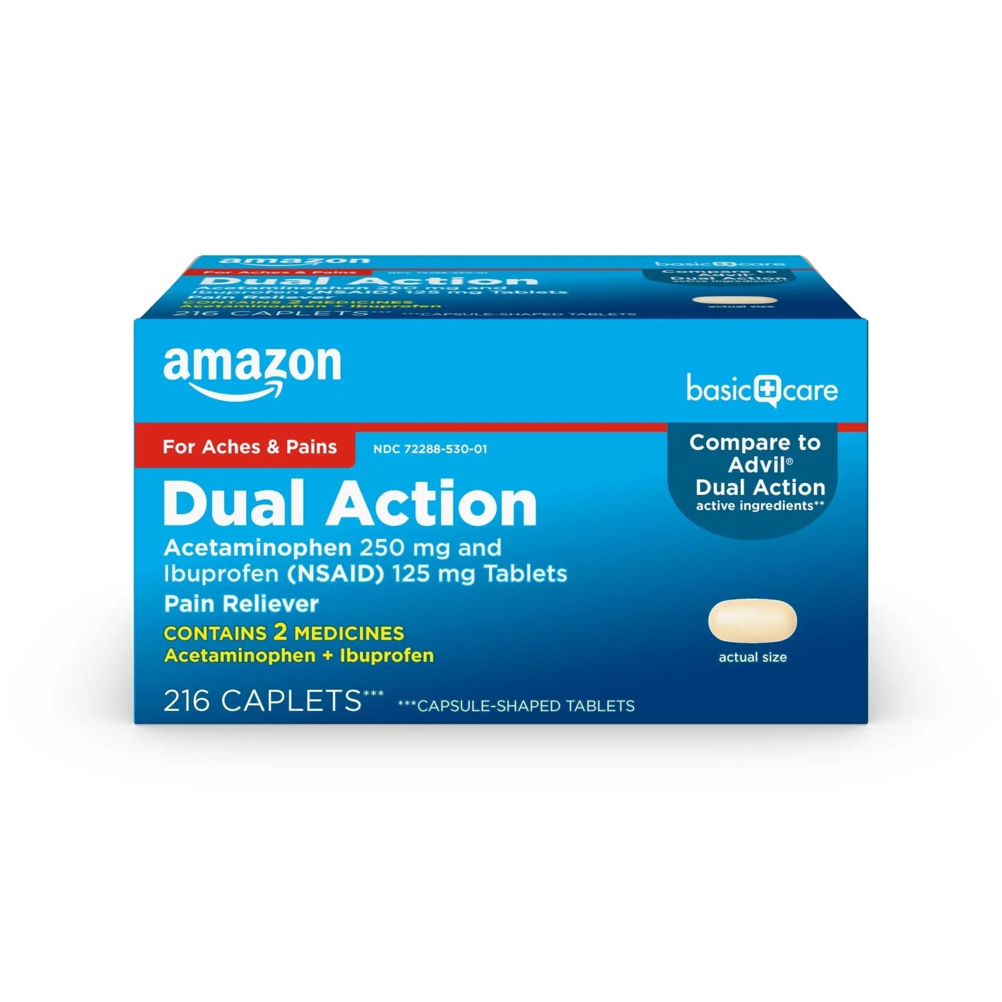 Amazon Basic Care Dual Action Acetaminophen 250 mg and Ibuprofen (NSAID) 125 mg Tablets, Pain Reliever for Headache, Backache, Menstrual Pain, Arthritis Pain Relief, 216 Count Amazon Basic Care uk supplements