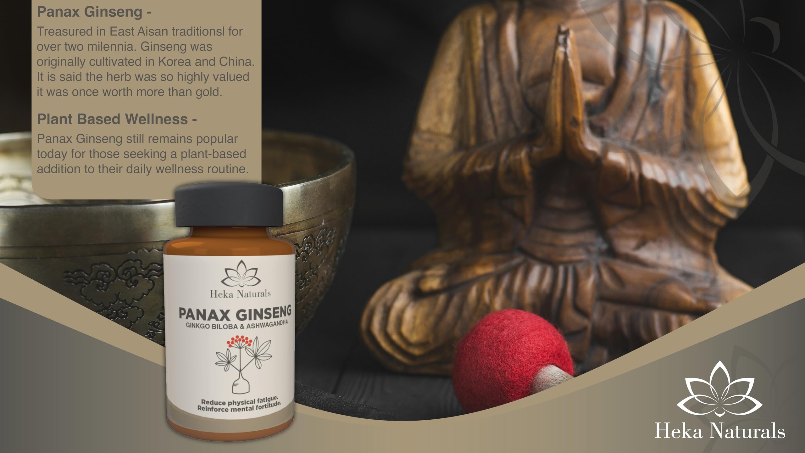 Heka Naturals Panax Ginseng Complex | 90 Capsules with Korean Ginseng, Ginkgo Biloba, Ashwagandha, Beetroot & Green Tea, Botanical Blend with Herbal Ingredients for Balanced | Food Supplement Heka Naturals uk supplements