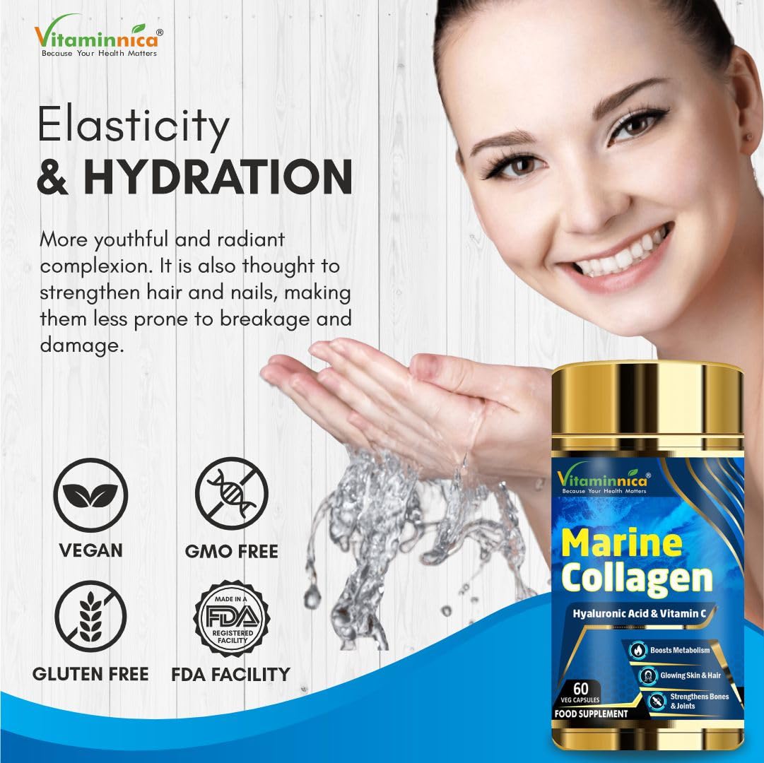 Vitaminnica Marine Collagen Capsules with Hyaluronic Acid & Vitamin C - Skin, Hair, Bones & Joints Vitaminnica Because your Health Matters uk supplements