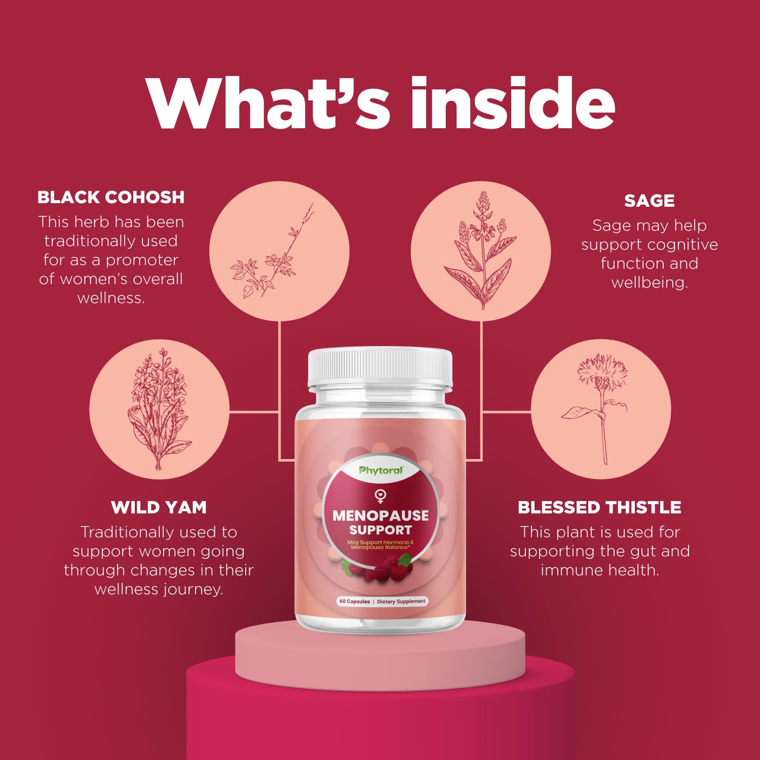Phytoral Complete Herbal Menopause Supplement for Women - Female Hormone Balance Capsules for Night Sweats Hot Flashes & Mood Swings with Dong Quai, Chaste Berry & Black Cohosh Root - 60 Count Pack Phytoral uk supplements