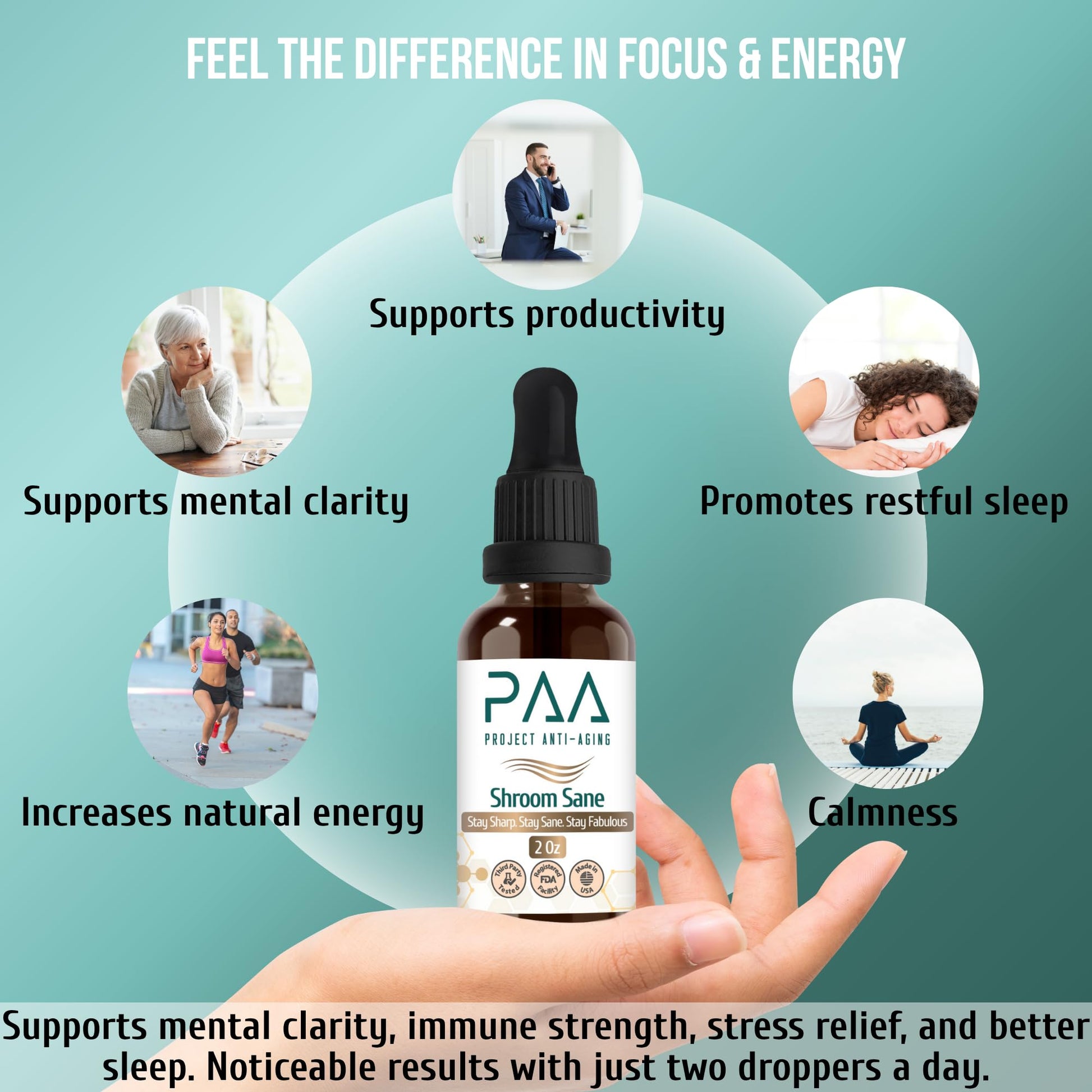 Project Anti-Aging Shroom Sane Liquid Drops with Lion’s Mane Mushroom Supplement Drops – 8 Mushroom Complex Tincture with Reishi, Cordyceps, Turkey Tail & Magnesium – USDA Organic, Vegan, Project Anti-Aging uk supplements