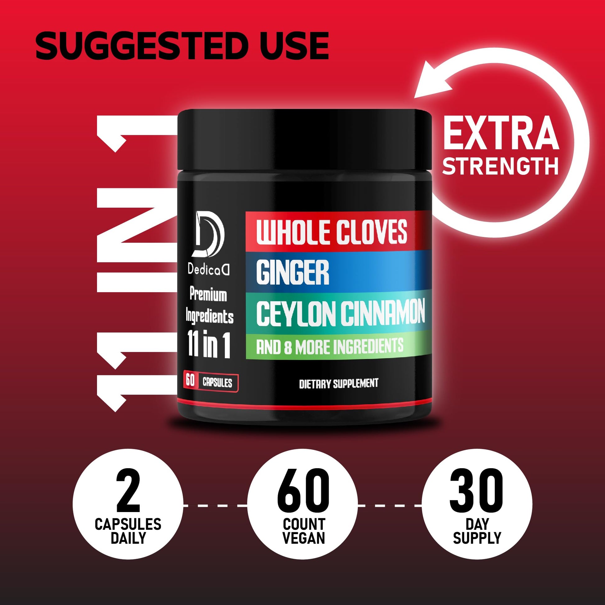 DEDICAD 11in1 Cloves Supplement with Ginger, Ceylon Cinnamon and 8 Other More - Digestive, Immune System, Mood Support - 60 Capsules - 30 Days Supply DEDICAD uk supplements