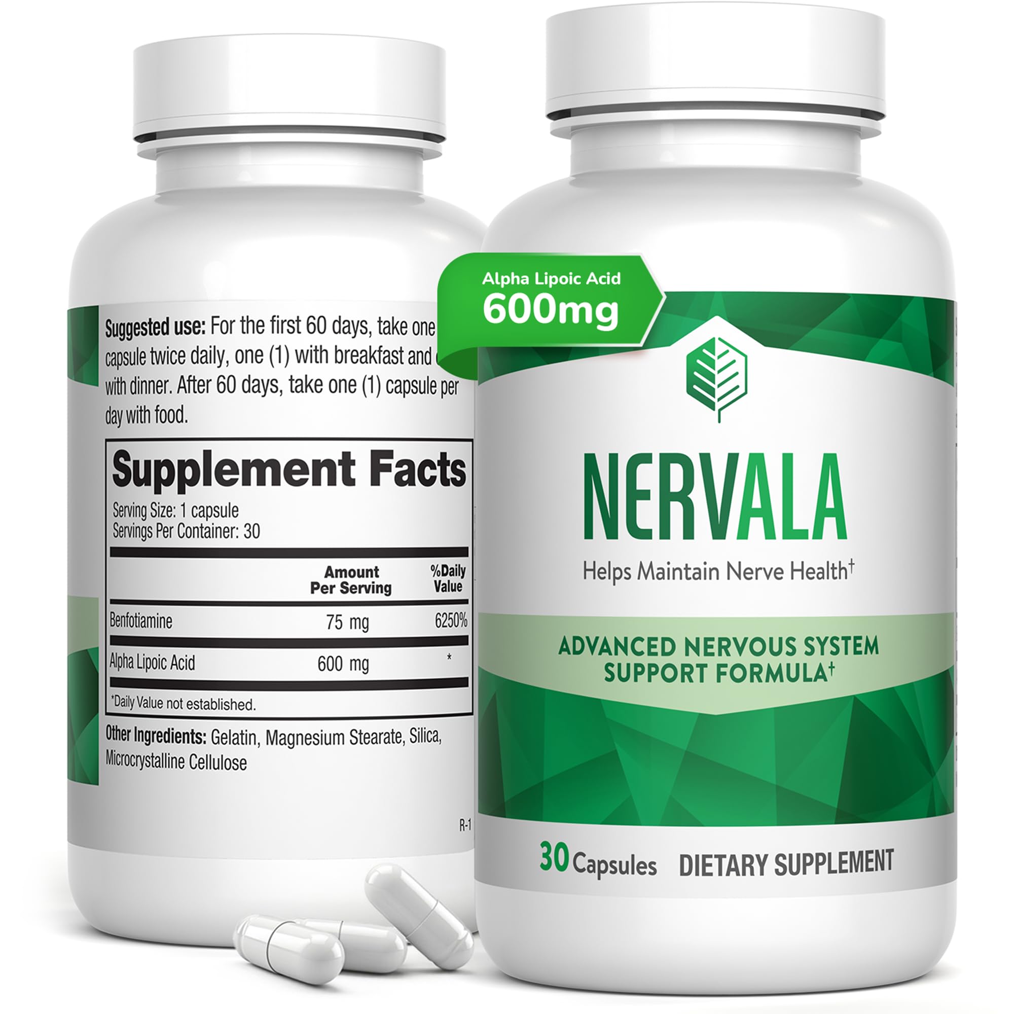 Nervala - Alpha Lipoic Acid 600mg - ALA Supplement Antioxidant for Nerve, Energy & Circulation Support- Extra Strength with Benfotiamine - Made in USA, Lab Tested - 30 Capsules, 1 Month Supply Barton Nutrition uk supplements