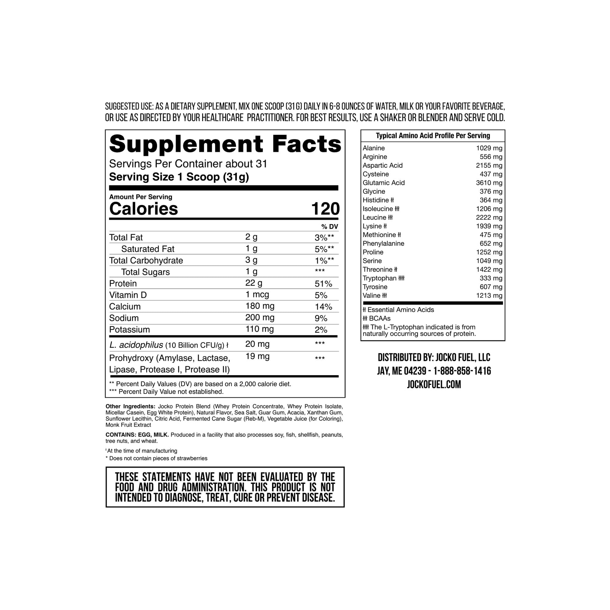 Jocko Mölk Whey Protein Powder (Strawberry) - Keto, Probiotics, Grass Fed, Digestive Jocko Fuel uk supplements
