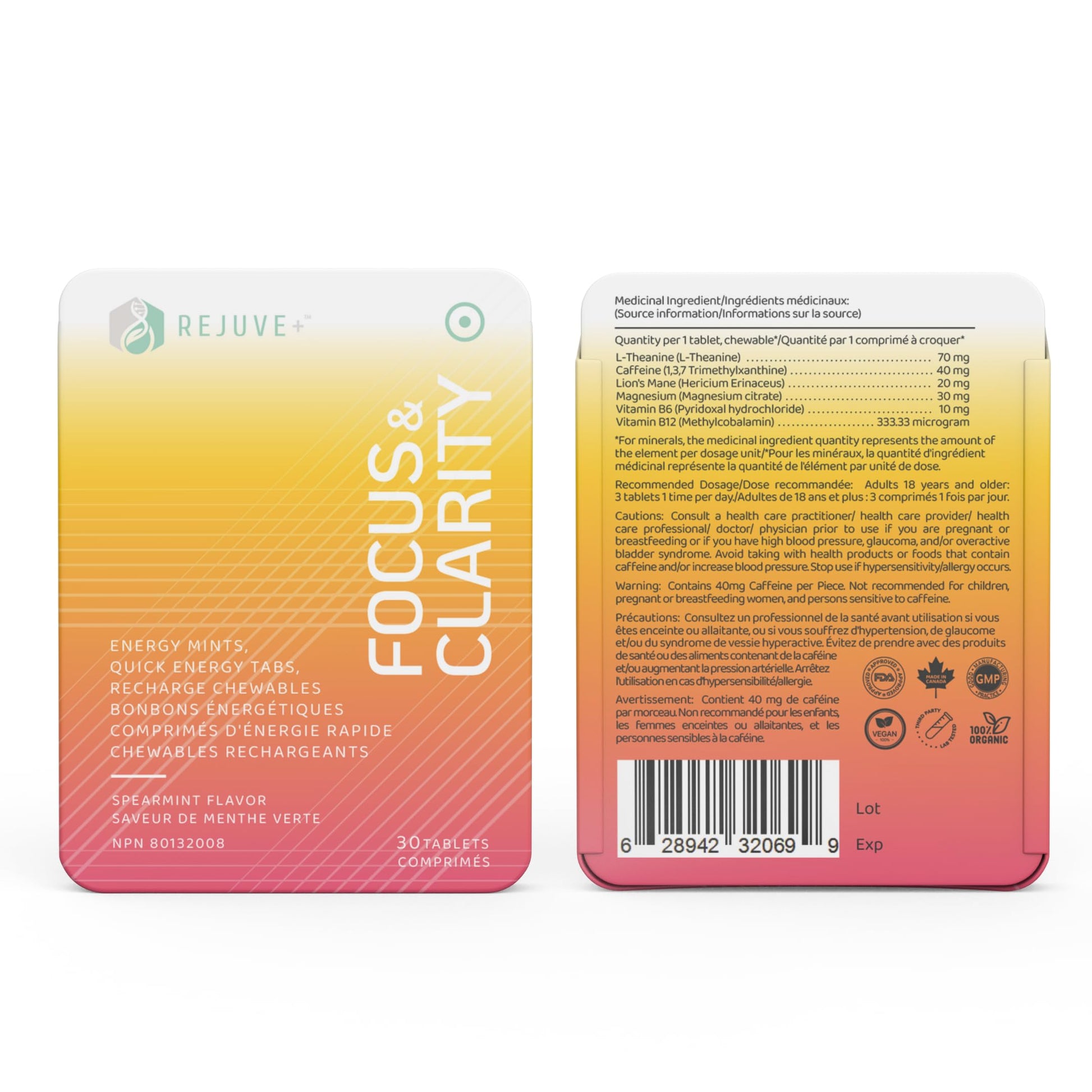 REJUVE+ Focus & Clarity Nootropic Supplement – Brian Boost | L-Theanine, Caffeine, Lion’s Mane, Magnesium, Vitamin B6 & B12 | Brain Support, Memory, Focus & Energy | Mint Flavor (30 Chewables) (1) REJUVE+ uk supplements
