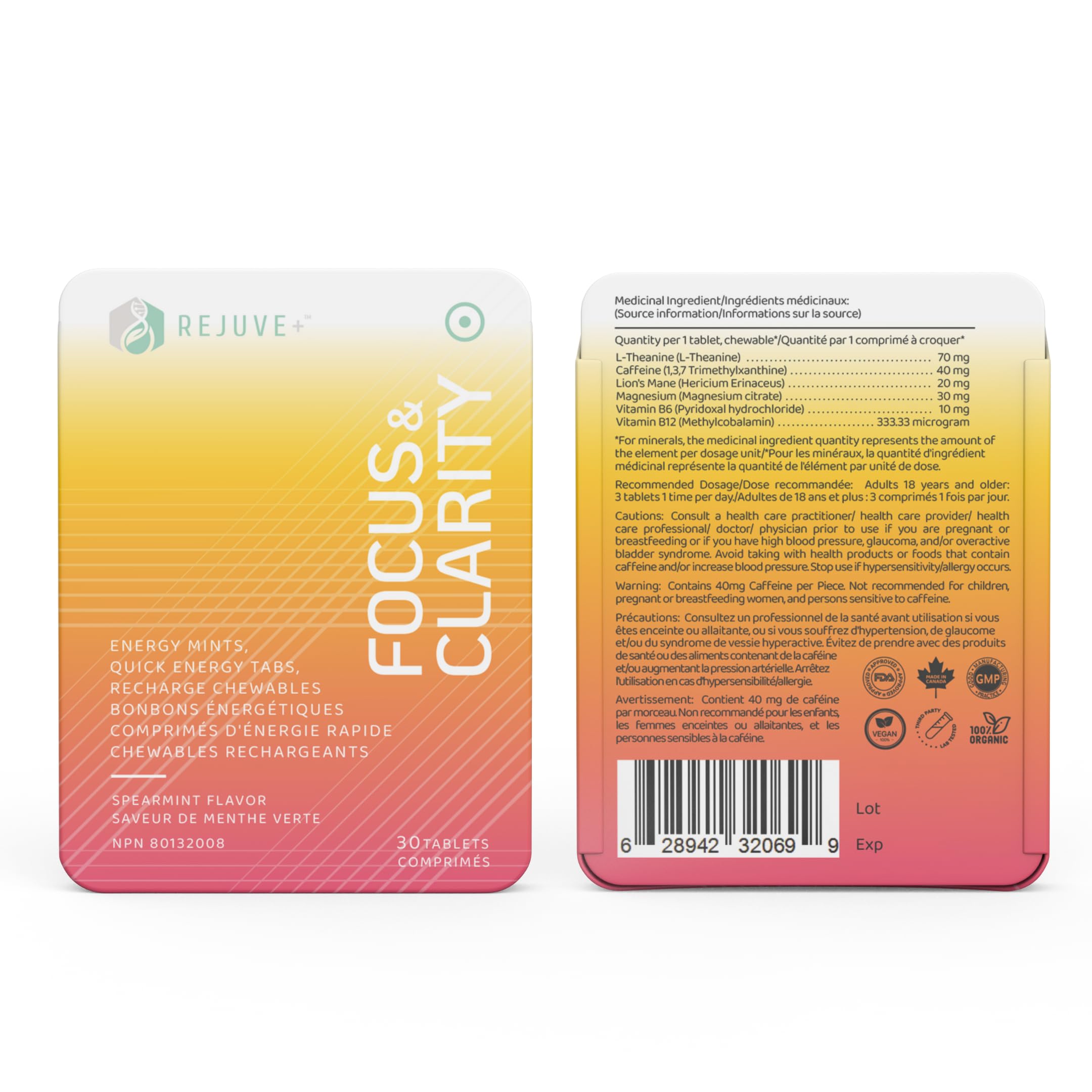 REJUVE+ Focus & Clarity Nootropic Supplement – Brian Boost | L-Theanine, Caffeine, Lion’s Mane, Magnesium, Vitamin B6 & B12 | Brain Support, Memory, Focus & Energy | Mint Flavor (30 Chewables) (1) REJUVE+ uk supplements