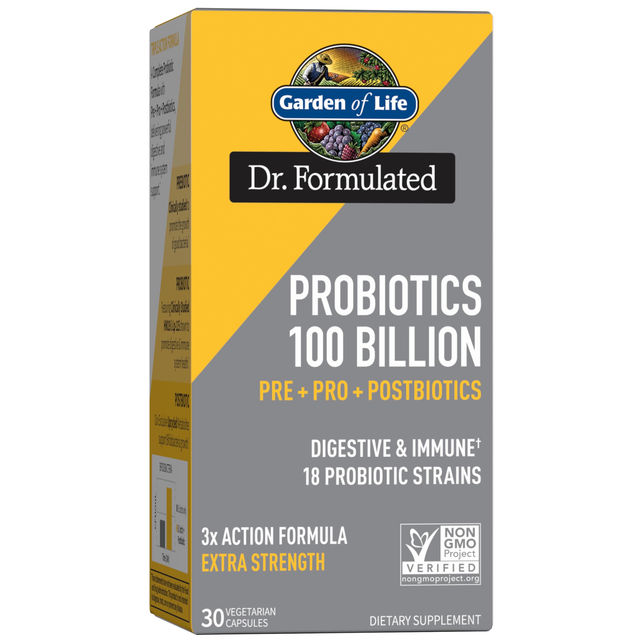 Garden of Life Dr Formulated Probiotics 100 Billion CFU Pre + Pro + Postbiotics - Extra Strength Digestive & Immune Support for Men and Women, Potato, Acacia, Postbiotic Metabolites, 30 Capsules Garden of Life uk supplements