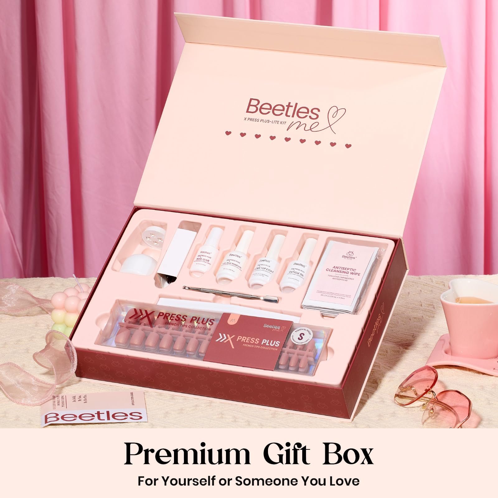 Beetles Cat Eye Nails Kit - Enchanted Aurora | 7 Colors Cat Eye Press On Nails Medium Almond | 224Pcs 16 Sizes All-in-One Kit With Nail Glue,Remover,Builder Top Coat,Nail Lamp Gift beetles Gel Polish uk supplements