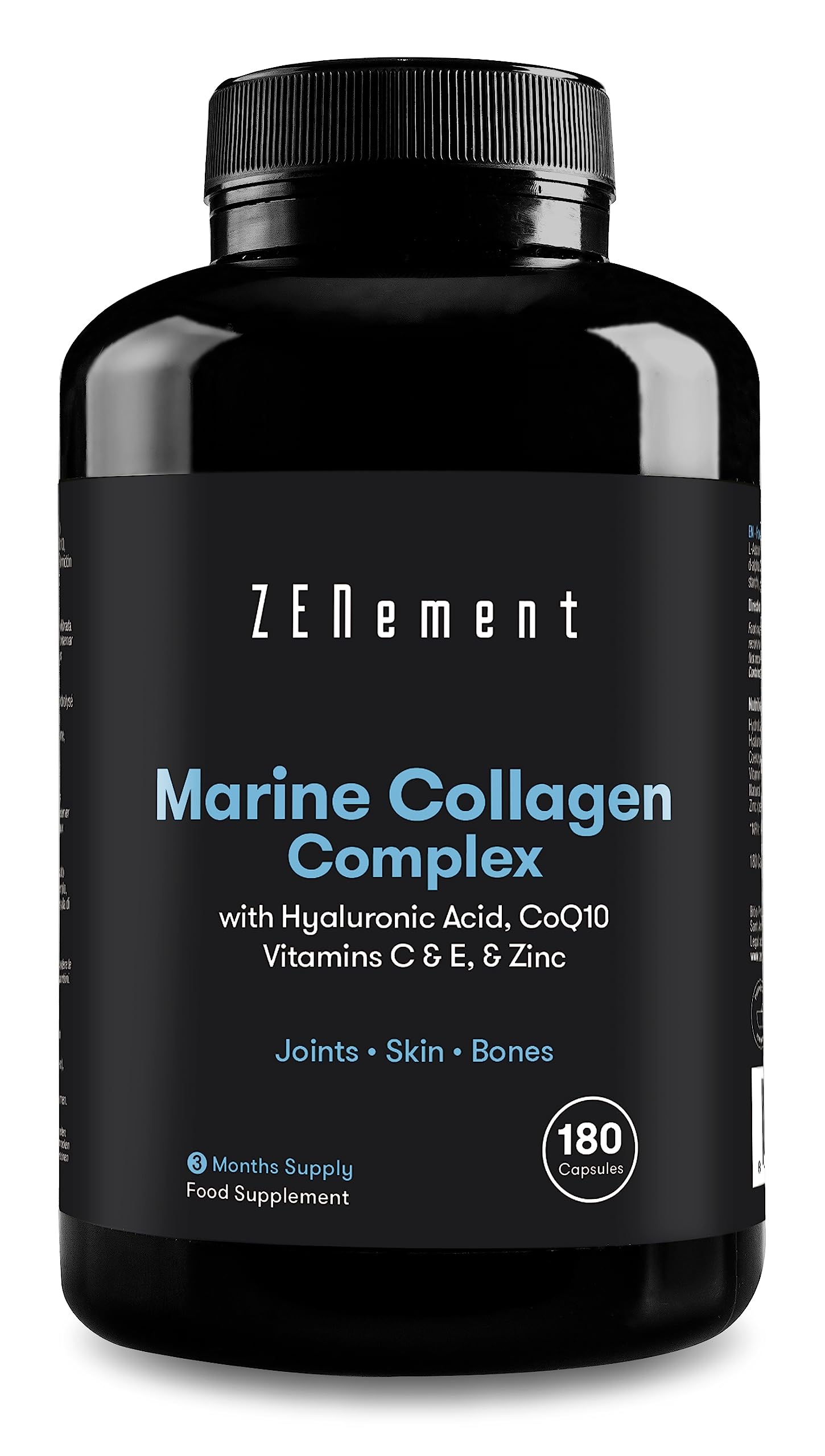 Marine Collagen Complex, with Hyaluronic Acid, CoQ10, Vitamins C & E, & Zinc, 180 Capsules Zenement uk supplements