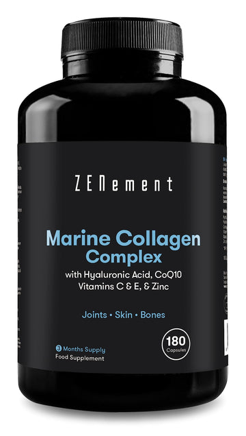 Marine Collagen Complex, with Hyaluronic Acid, CoQ10, Vitamins C & E, & Zinc, 180 Capsules Zenement uk supplements