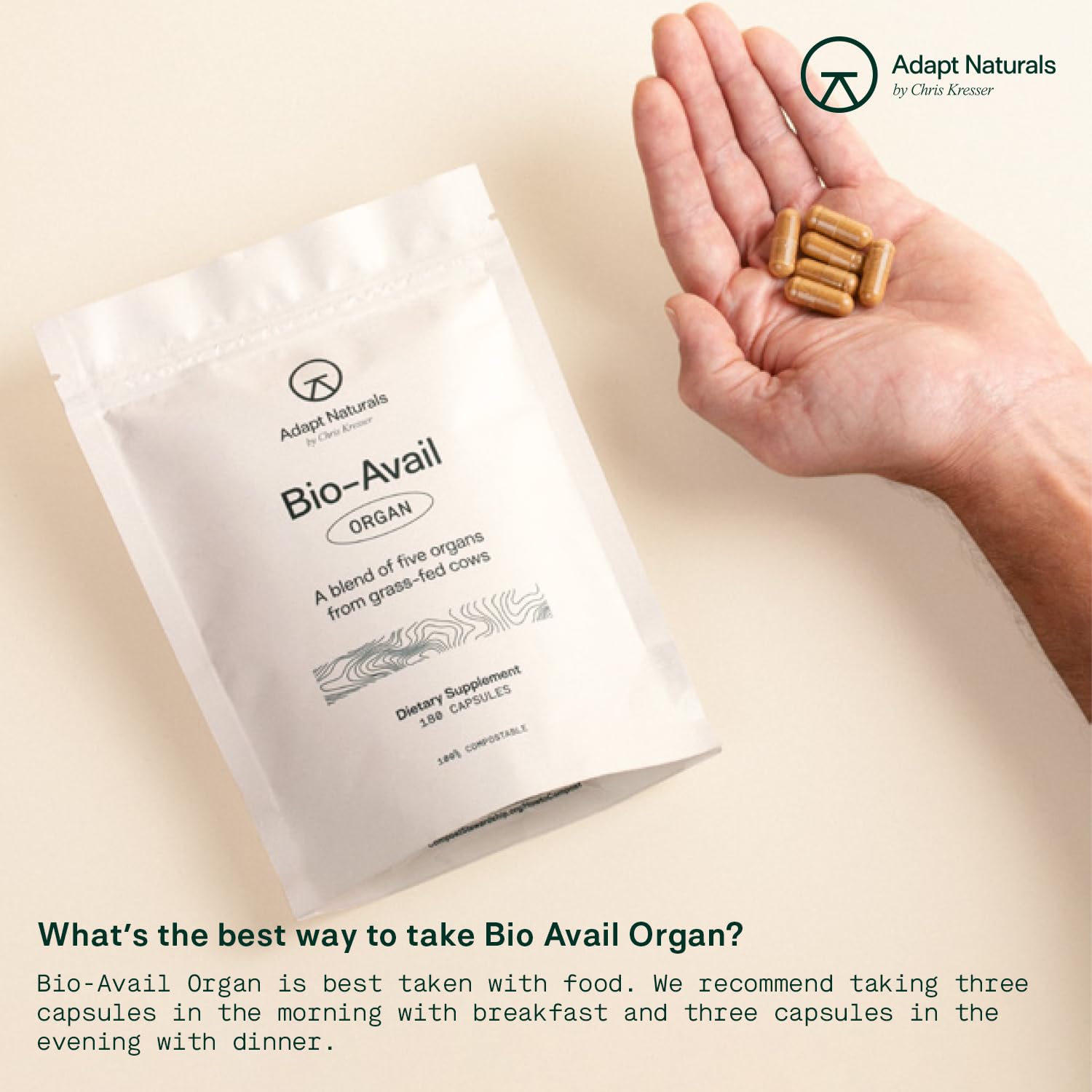 Adapt Naturals Organ Supplement, Bioavailable Grass Fed Beef Liver Capsules, Blend of Liver, Heart, Kidney, Pancreas & Spleen, Support Liver Cleanse Detox & Repair | Source of CoQ10-30 Days Supply ADAPT NATURALS BY CHRIS KRESSER uk supplements