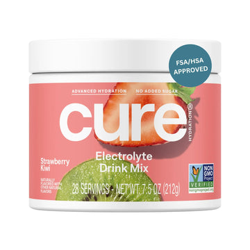 Cure Hydration | Plant-Based Electrolyte Drink Mix | No Added Sugar | FSA-HSA | Dehydration Relief Powder Made with Coconut Water | Non-GMO | Vegan | 28 Servings Jar - Strawberry Kiwi Cure Hydration uk supplements