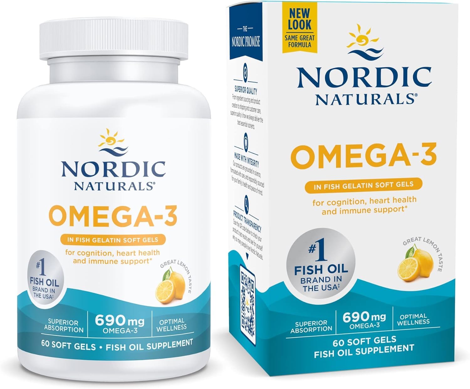 Nordic Naturals Omega-3 in Fish Gelatin, Lemon Flavor - 60 Fish Gels - 690 mg Omega-3 - Fish Oil - EPA & DHA - Immune Support, Brain & Heart Health, Optimal Wellness - Non-GMO - 30 Servings Nordic Naturals uk supplements