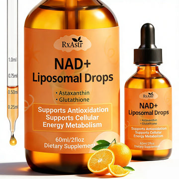 NAD+ Liposomal Drops with Astaxanthin & Glutathione, 600mg NR for Cellular Energy, Antioxidant Defense, Skin & Cognitive Support for Men & Women, Natural Citrus Flavor, Vegan, GMP Certified, 60ml RxAstr uk supplements