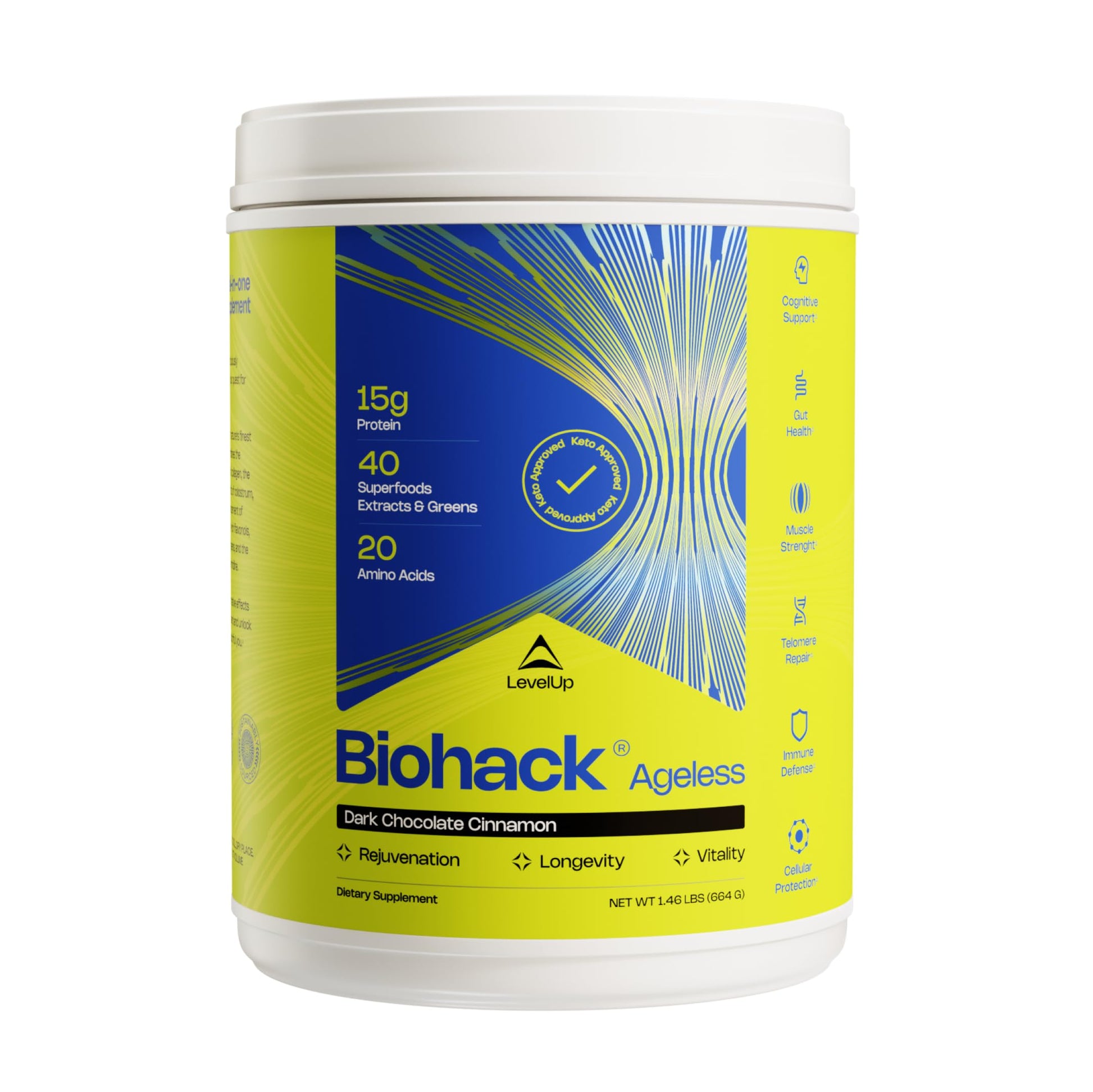 LevelUp Biohack Ageless: Colostrum Collagen Superfoods Antioxidants Spermidine Amino Acids Creatine for Women and Men, Total Body Rejuvenation (Dark Chocolate Cinnamon) LevelUp uk supplements