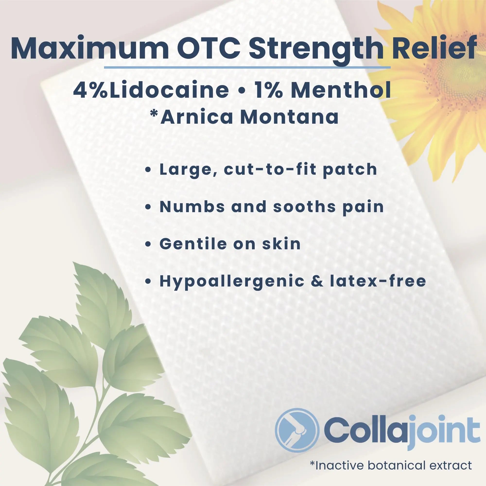 Collajoint Maximum-Strength Lidocaine 4% & Menthol 1% Hydrogel Pain Relief Patch with Arnica Montana Flower Extract-Temporary Numbing & Cooling Relief for Sore Muscles, Stiff Joints & Arthritis Collajoint uk supplements