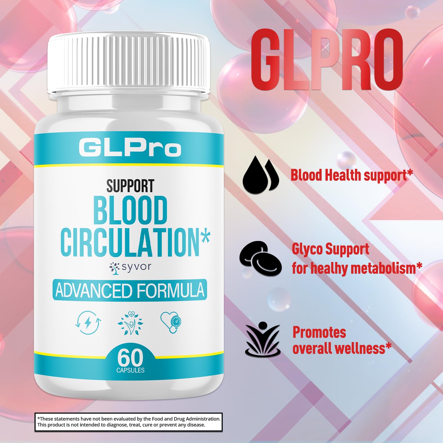GLPro Blood Capsules, Official GLPro Blood Health Support Pills with All Natural Ingredients, Advanced Formula Supplement with Maximum Strength Premium Vitamins for Women and Men (60 Capsules) Syvor uk supplements