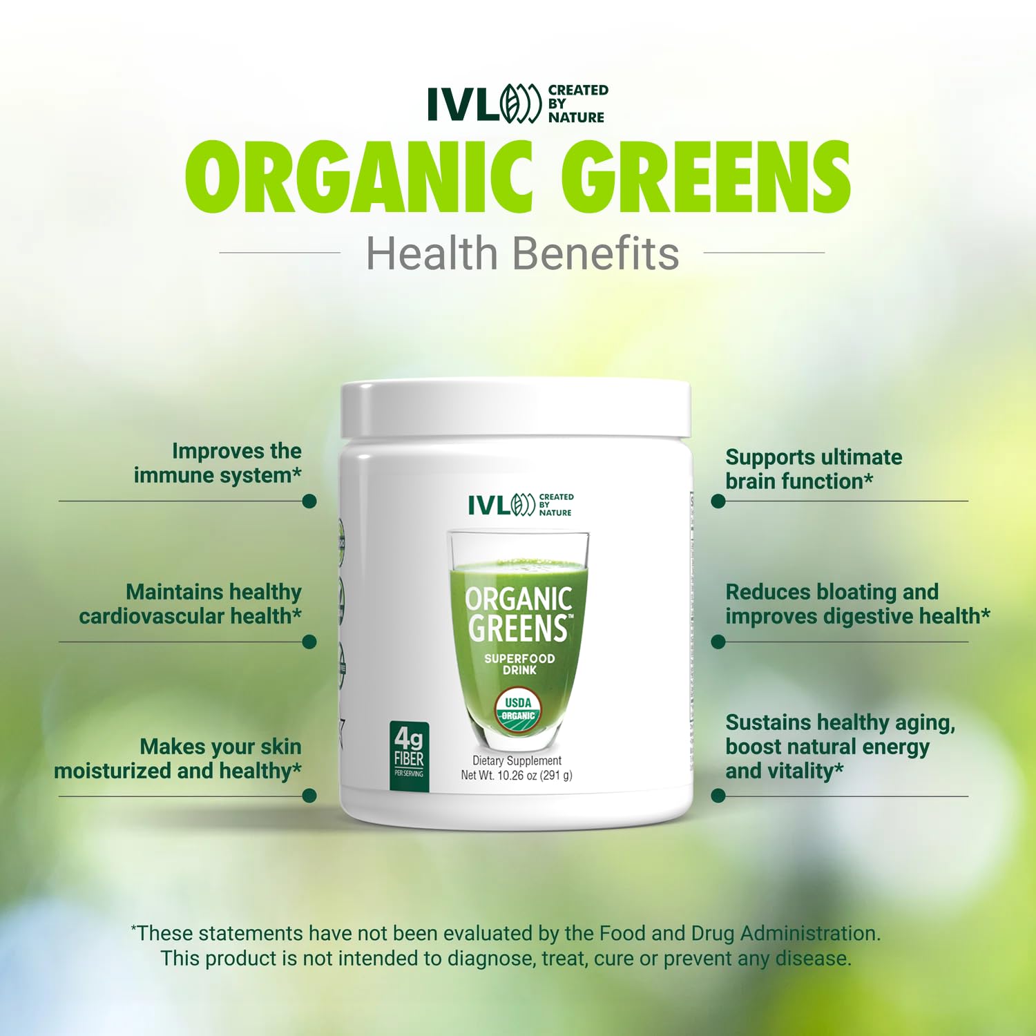 IVL - Organic Greens - Organic Superfood Drink - Loaded with Antioxidants, Micronutrients, Prebiotics & Probiotics - for Immune Support, Digestive Health - Great Taste (1 Pack, 30 Servings) IVL uk supplements