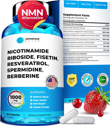 AdvantageNutra Liposomal Nicotinamide Riboside NR Supplement Resveratrol NAD : Nicotinamide 500mg w/Fisetin, Resveratrol Powder Spermidine Berberine NAD Resveratrol Supplement 500 mg - 60 caps 1 Pack AdvantageNutra uk supplements