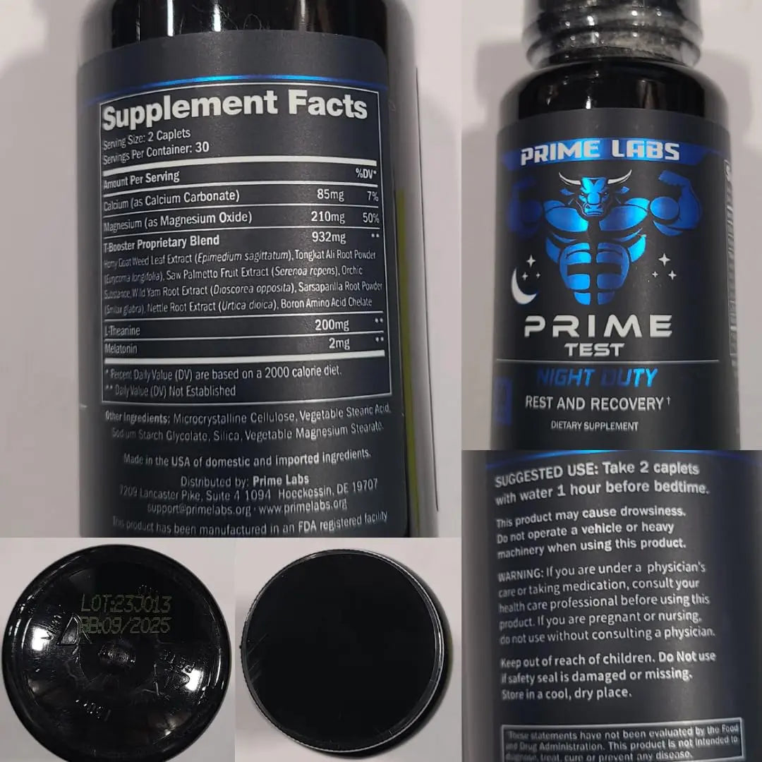 Prime Labs Night Duty - Nighttime Testosterone Booster & Sleep Support - PM Rest & Muscle Recovery Supplements - 60 Count Prime Labs uk supplements