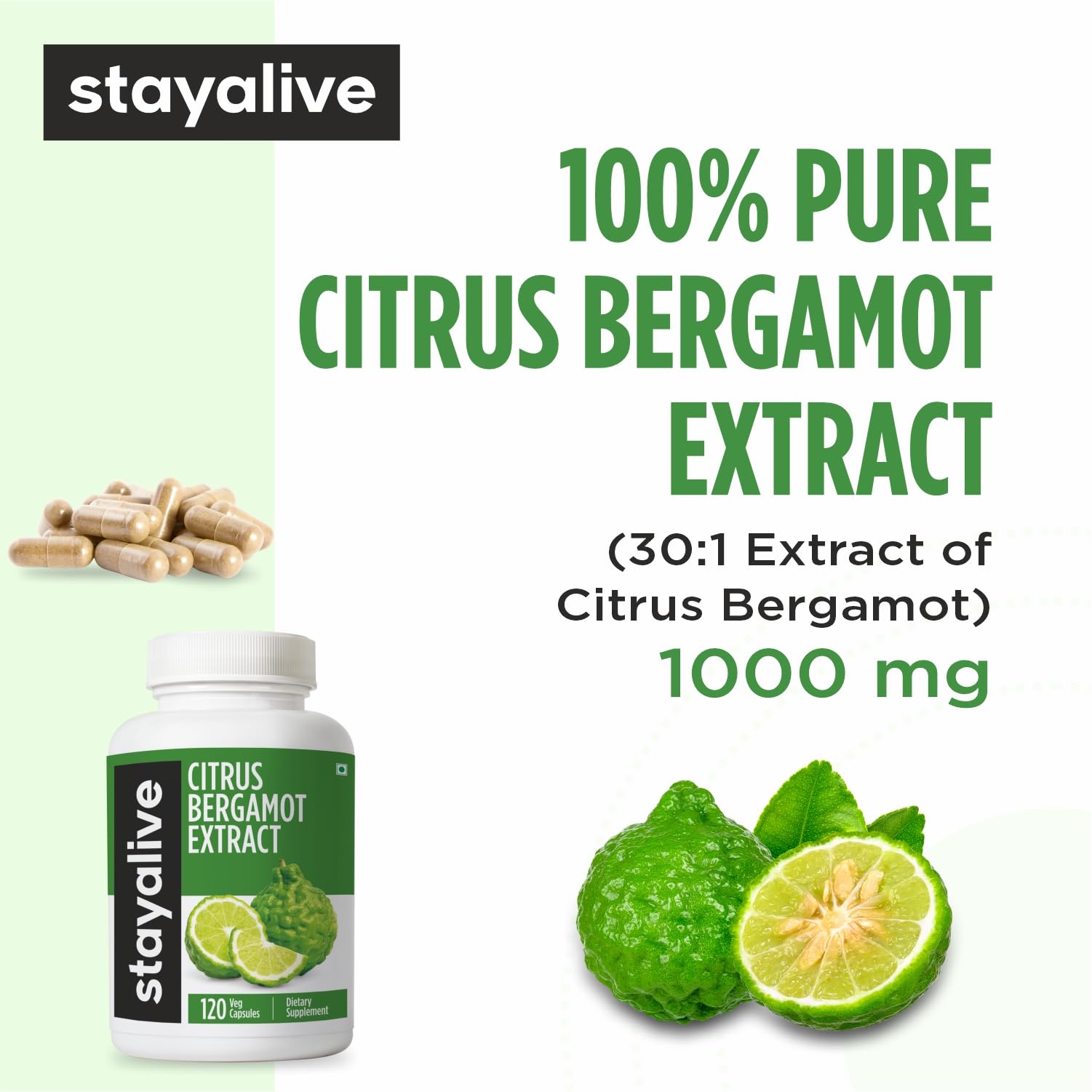 STAY ALIVE Citrus Bergamot Capsules 1000mg, 30:1 Super Extract with 50% Polyphenolic Flavanones, 120 Pills, Citrus Bioflavonoids Supplements for Women & Men | Non-GMO, Gluten-Free STAY ALIVE uk supplements