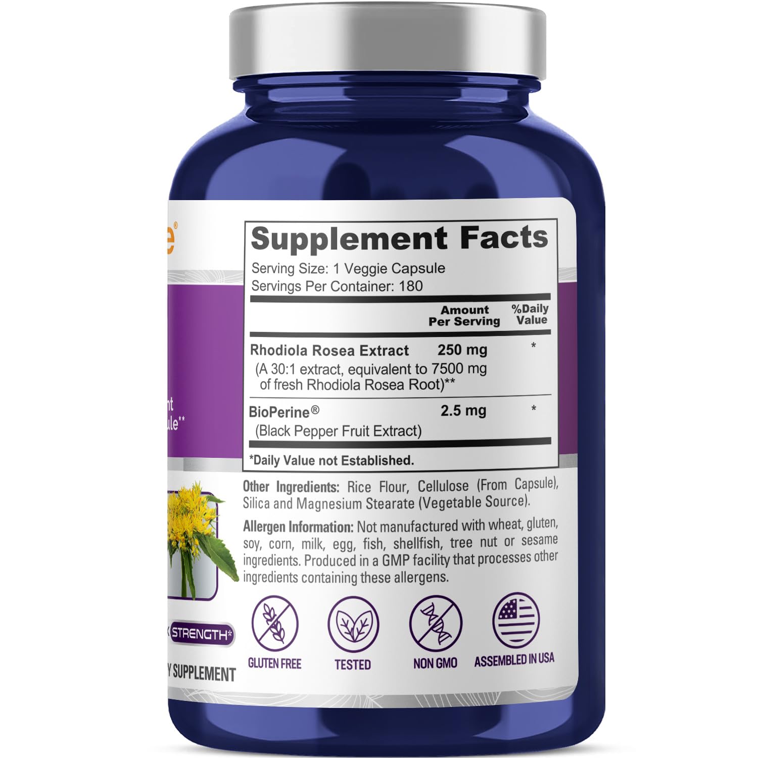 NusaPure Rhodiola Rosea 7,500mg 180 Veggie Capsules (Non-GMO, Extract 30:1, Vegan & Gluten-Free) Bioperine NusaPure uk supplements