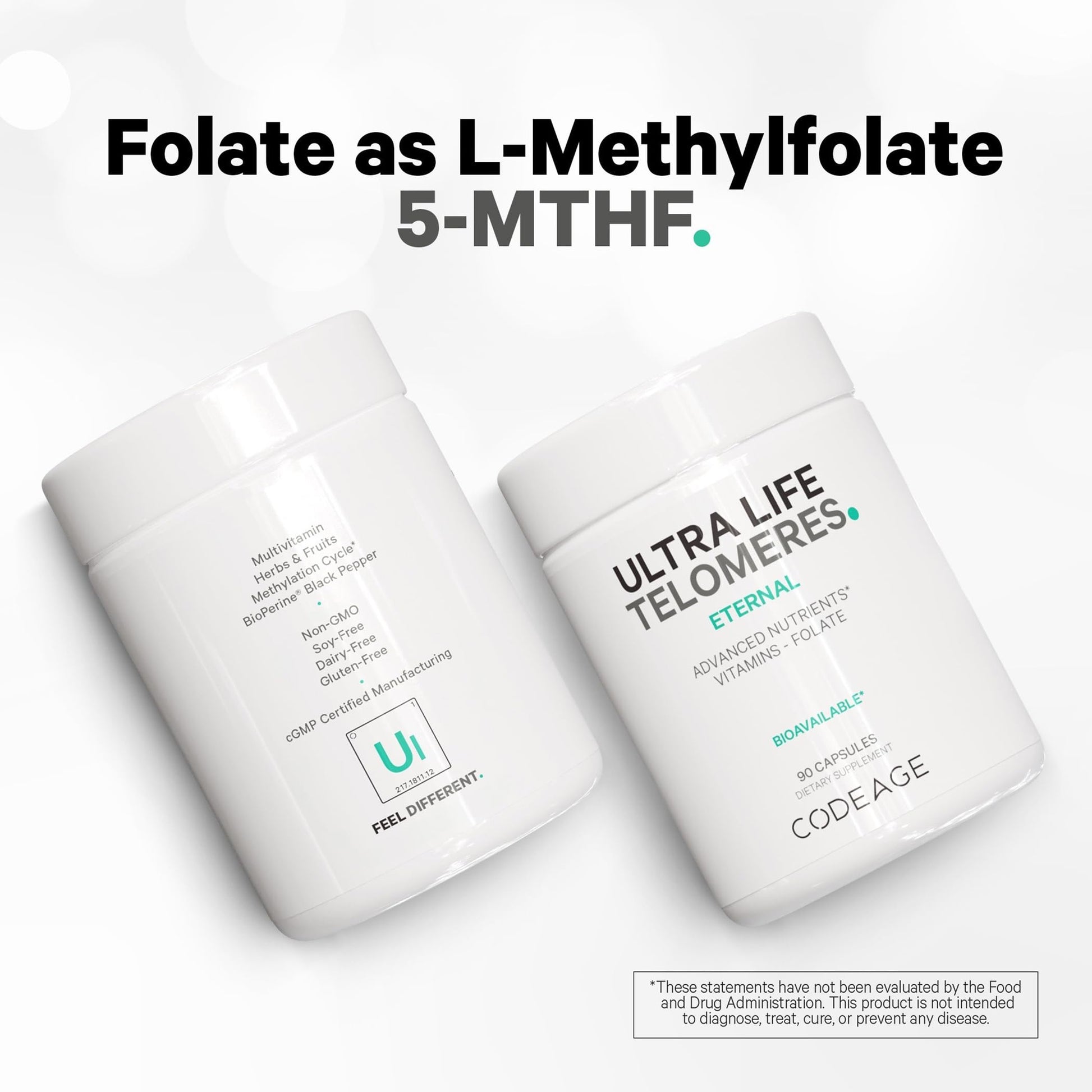 Codeage Ultra Life Telomeres Supplement - 5 MTHF Folate Vitamin B9, Vitamin B12 Methylcobalamin, Vitamin D3, L-Theanine, Ashwagandha - 3-Month Supply - DNA, Methylation Cycle - Non-GMO - 90 Capsules Codeage uk supplements