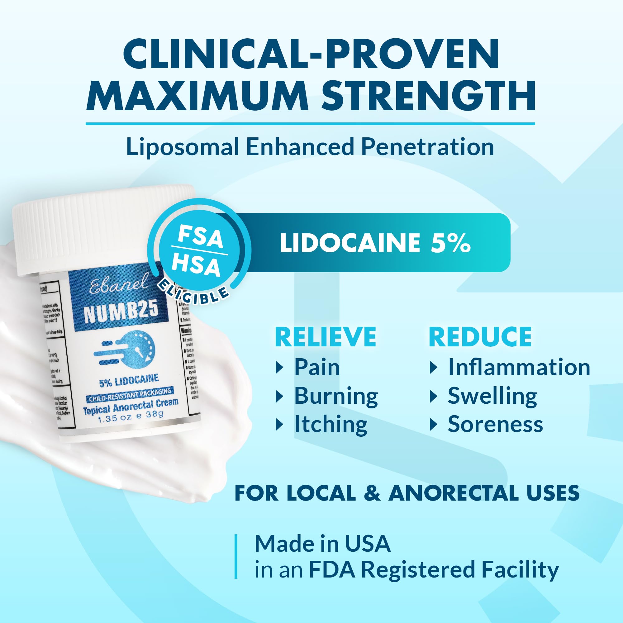 Ebanel 5% Lidocaine Numbing Cream, Pain Relief Burn Itch Numb Cream, Maximum Strength Numb25 Topical Anesthetic with Allantoin, Vitamin E for Local and Anorectal Uses, Hemorrhoid Treatment, 1.35 Oz Aus Healthcare uk supplements