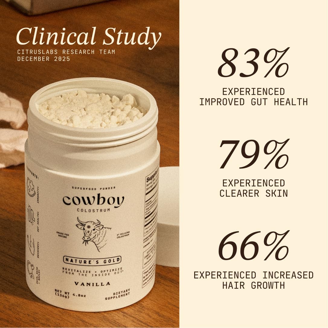 Cowboy - The Exclusive 1st Milking, Whole, Grass Fed Colostrum Supplement for Full Body Health - Bovine Colostrum Powder Packed w/Bioactive Nutrients - Sugar Free (Vanilla, 40 Servings) COWBOY COLOSTRUM uk supplements