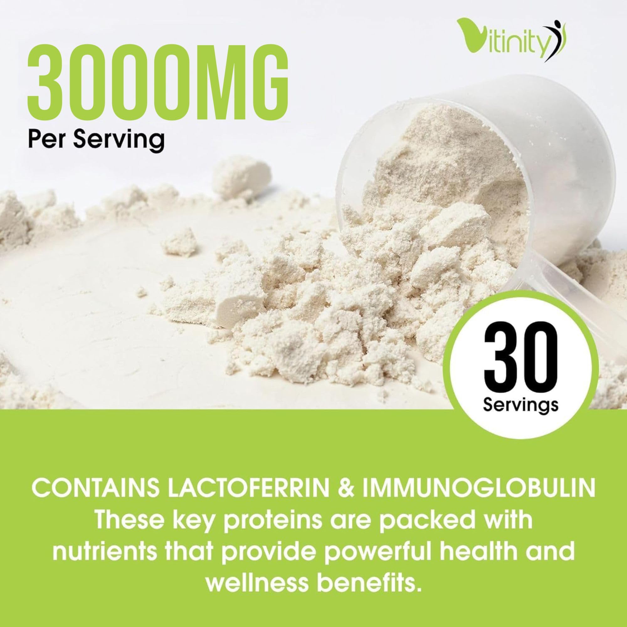 VITINITY Grass Fed Bovine Colostrum Powder for Humans 3000 mg - Natural IgG Colostrum Supplement Gut Health, Immune Support, Muscle Recovery, Wellness | Pure Colostrum Superfood,Unflavored 2 Pack VITINITY uk supplements