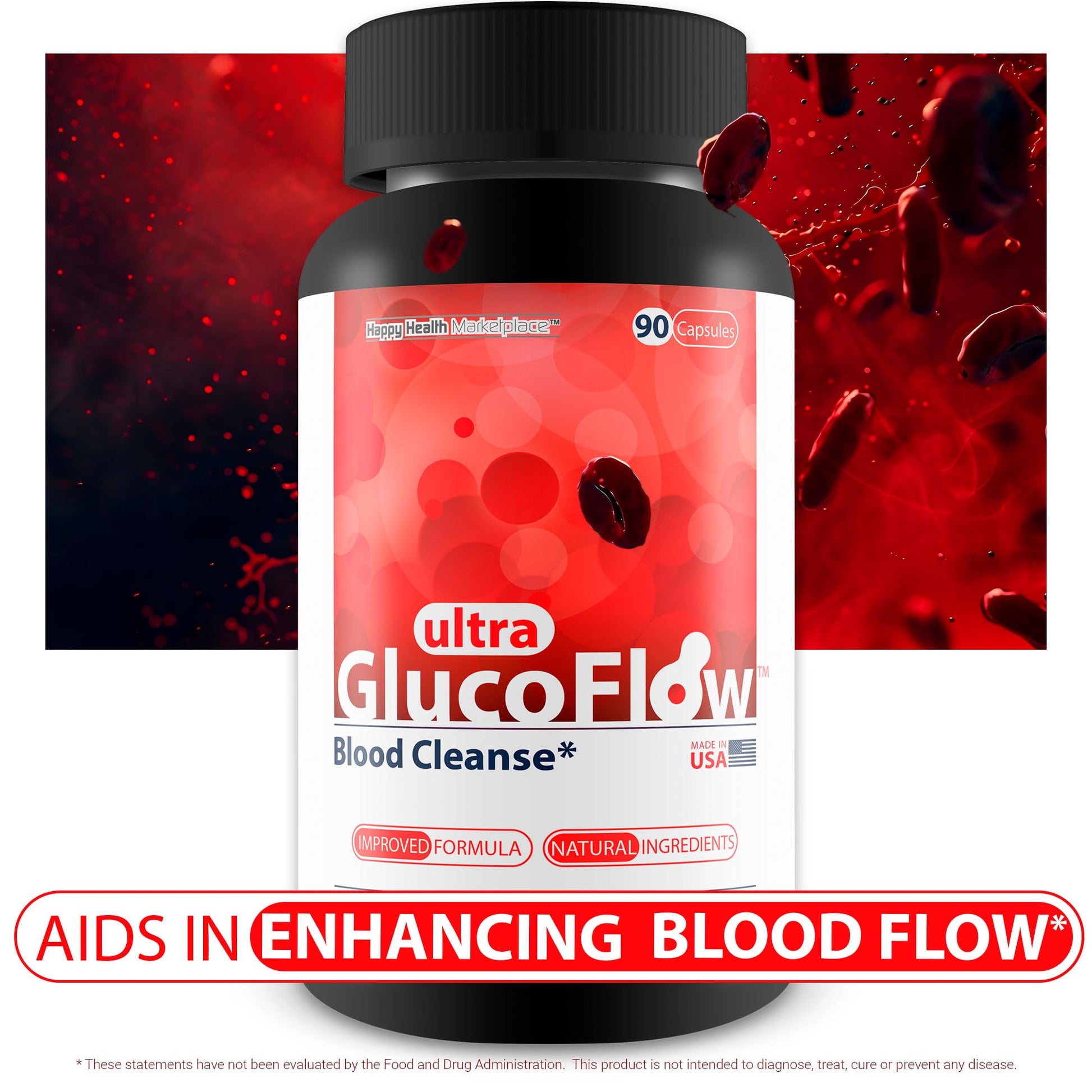 Ultra Gluco Flow - Improved Formula - Our Best Blood Cleanse Detox Cleanse Blood Support Pills - Blood Health Blood Circulation Pills Detox Cleanse Blood Gluco Bio Sweet Relief Glycogen Support Happy Health Marketplace uk supplements