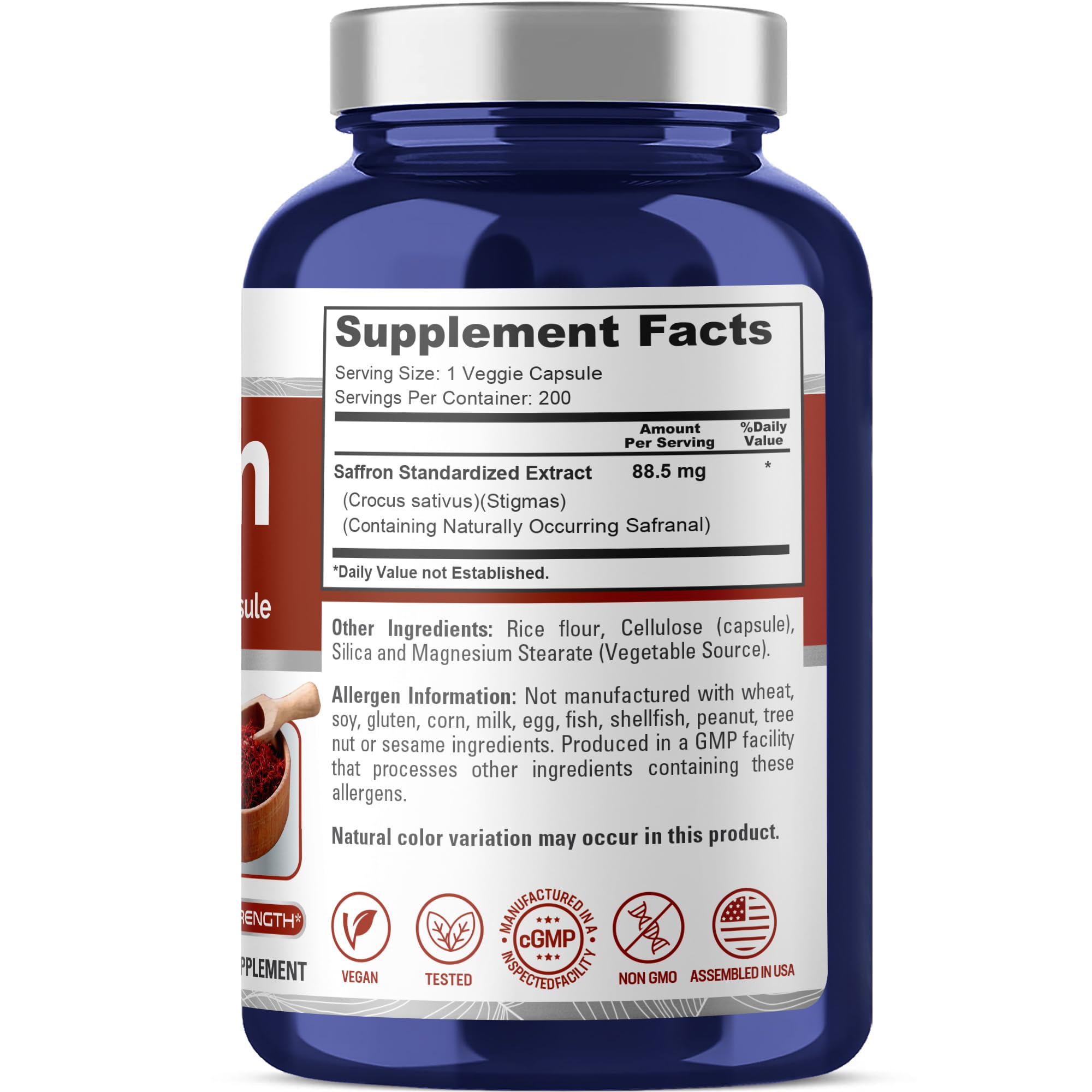 NusaPure Saffron Extract 88.5mg 200 Veggie Caps (Vegetarian, Non-GMO, Vegan) NusaPure uk supplements