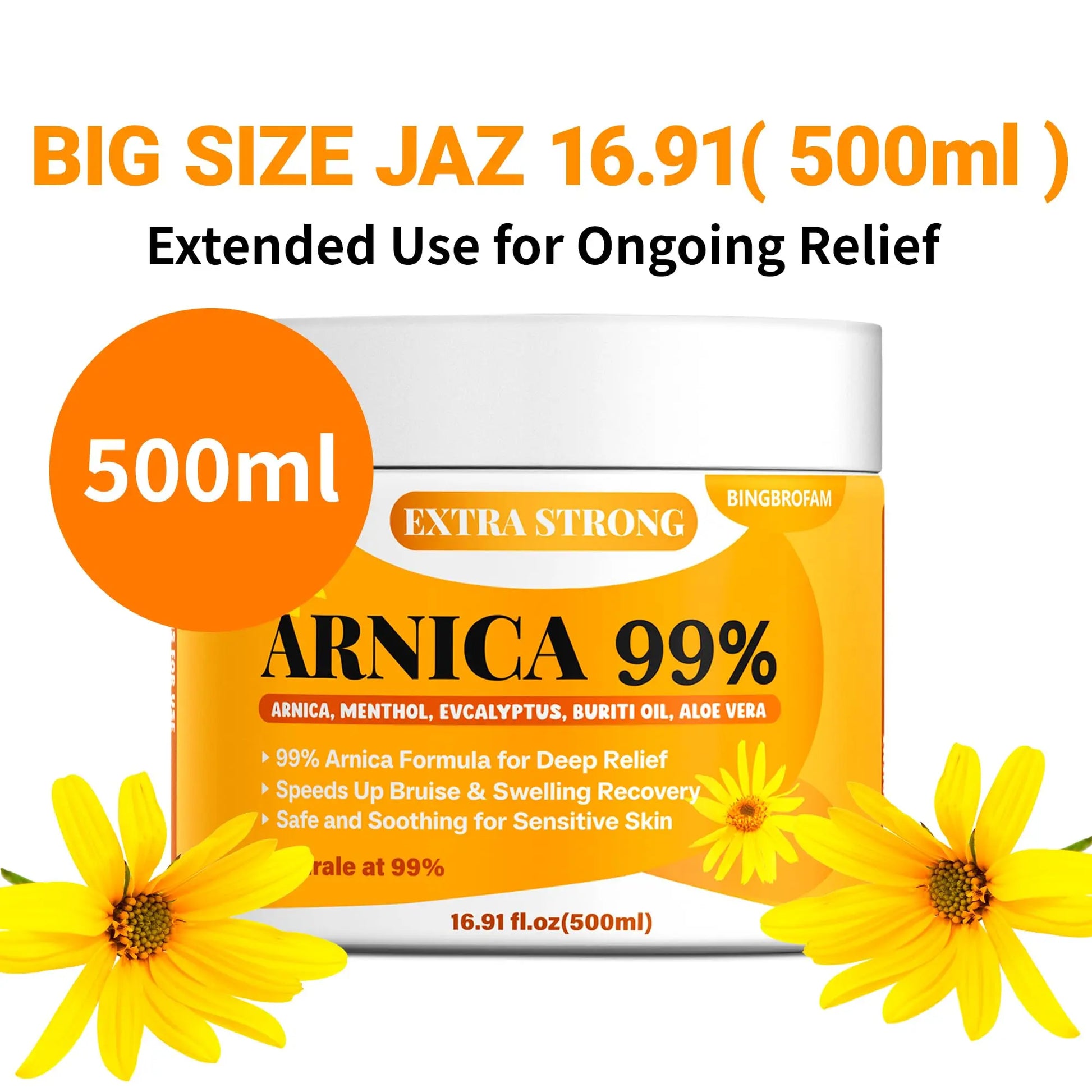 Bingbrofam Arnica Cream 99% Extra Strength Gel Pain Relief for Fast Healing Thin Skin, Seniors Bruises with Menthol, Swelling, Soothing Massage, 16.9 Oz Bingbrofam uk supplements