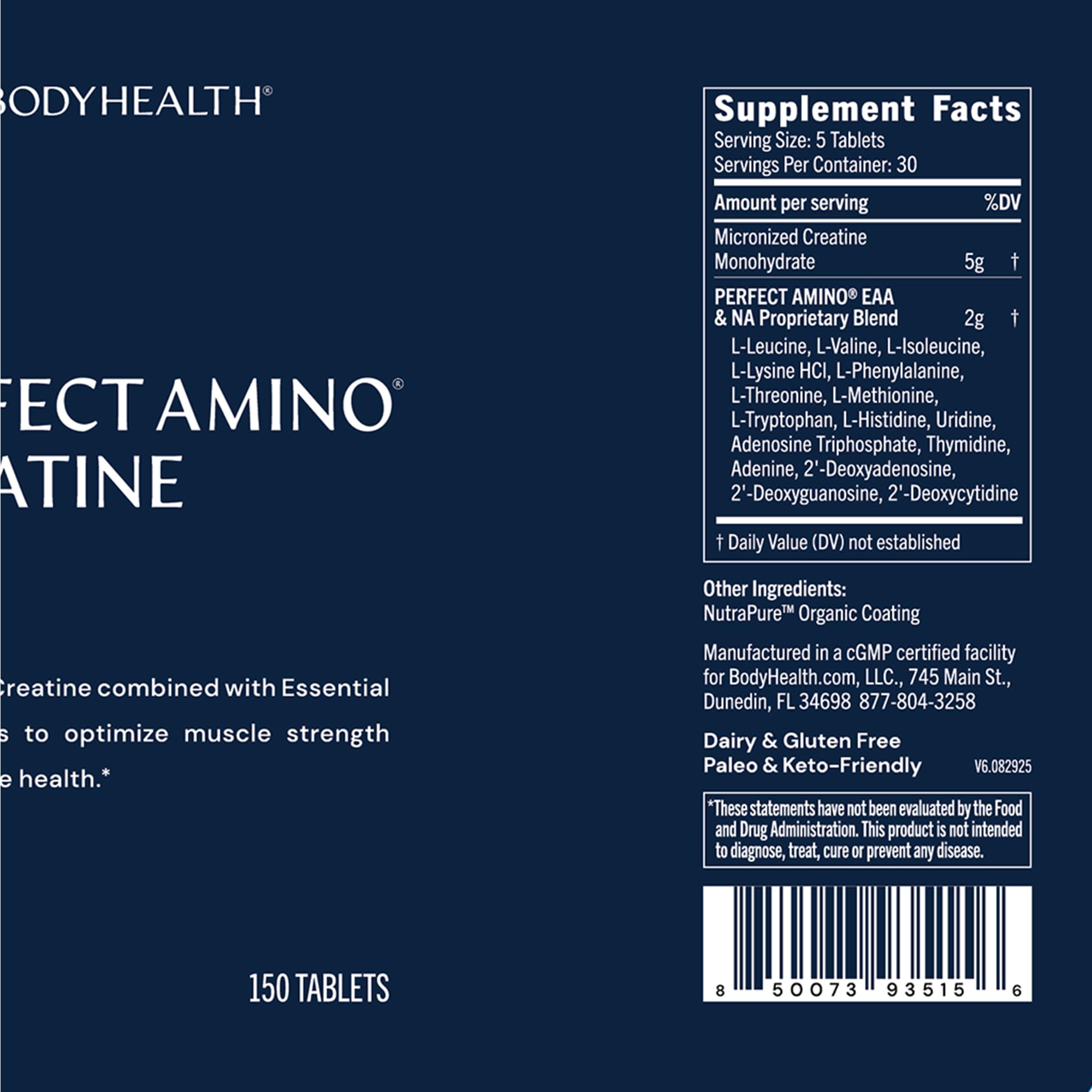 BodyHealth Creatine Monohydrate Tablets – Vegan Pre Workout Supplement with PerfectAmino, BCAAs & EAAs – Keto-Friendly, Muscle Recovery & Energy Support – 5g Creatine Equivalent per Serving BodyHealth uk supplements