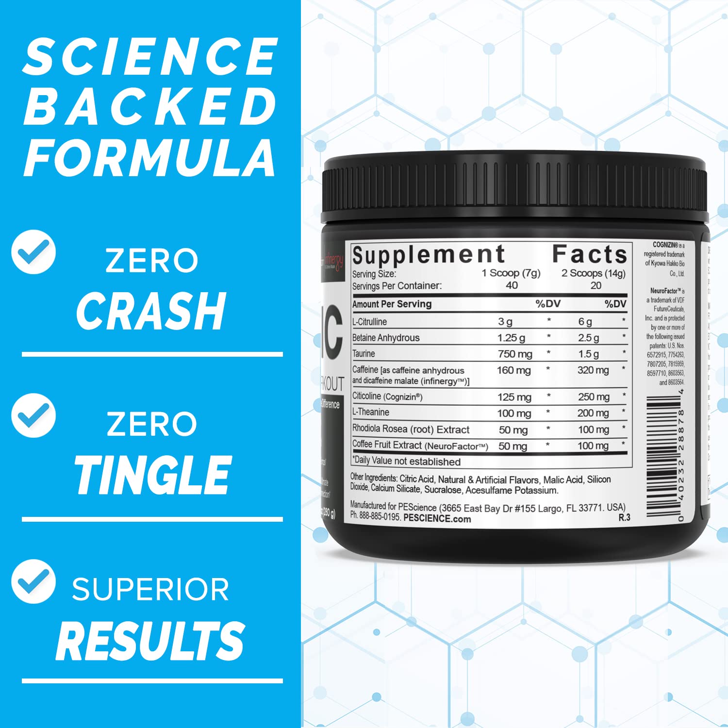 PEScience Prolific Pre Workout Powder, Sour Peach Candy, 40 Scoop, Energy Supplement PEScience uk supplements