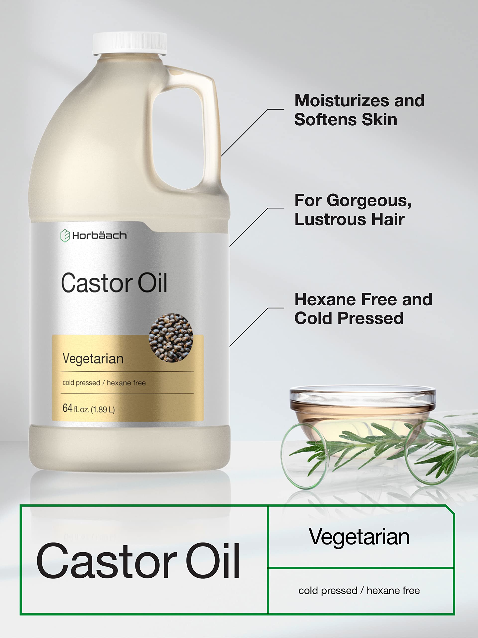 Castor Oil 64oz | for Hair Health, Eyelashes & Eyebrows | Hexane Free & Cold Pressed Horbäach uk supplements