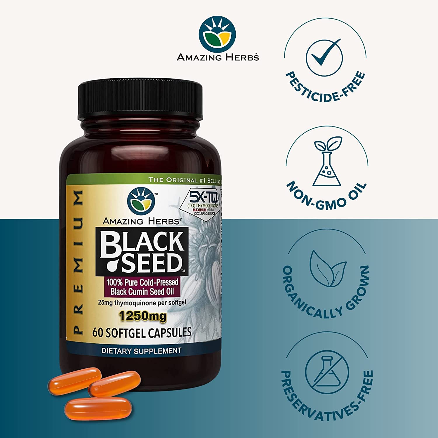Amazing Herbs Premium Black Seed Oil Capsules - High Potency, Cold Pressed Nigella Amazing Herbs uk supplements