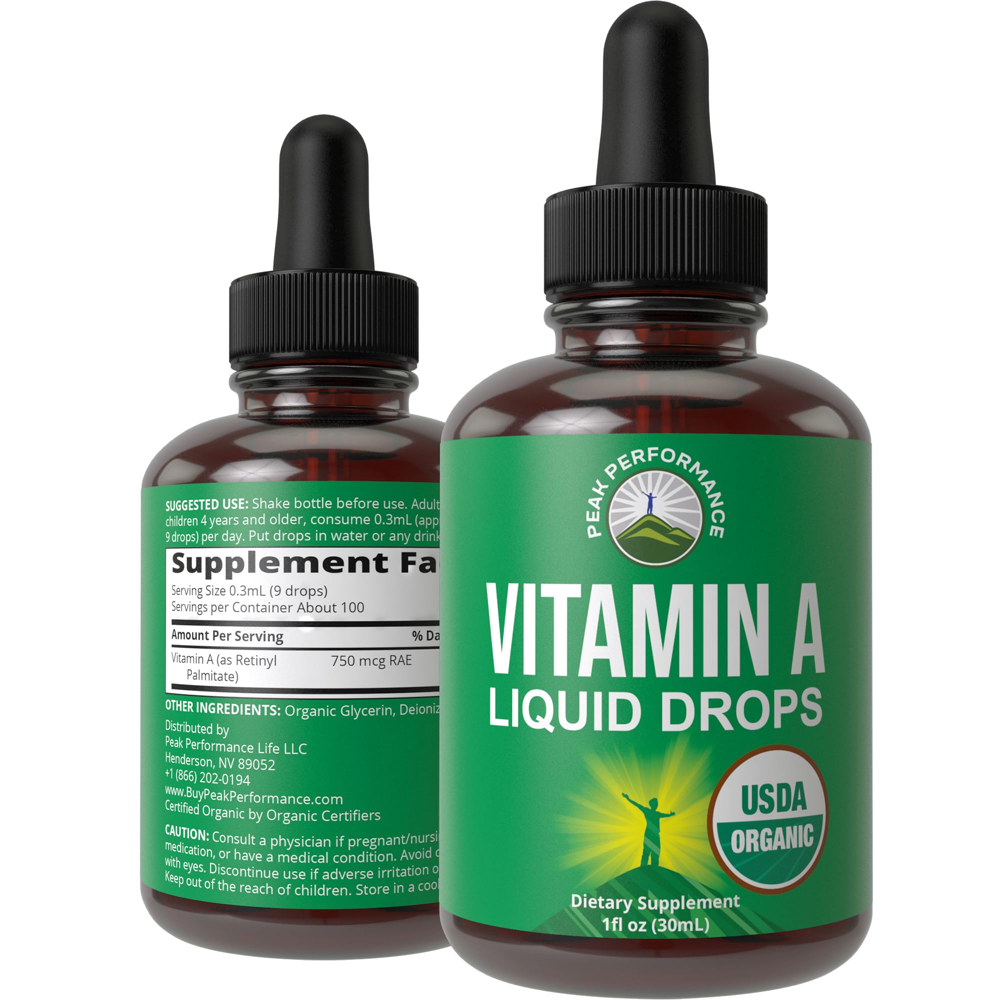 USDA Organic Vitamin A Liquid Drops Supplement. Vegan High Bioavailability for Eye, Skin + Bone Health. for Adults, Men, Women, Kids. Vit A Oil Retinyl Palmitate. Gluten Free, Zero Sugar. 100 Servings Peak Performance uk supplements