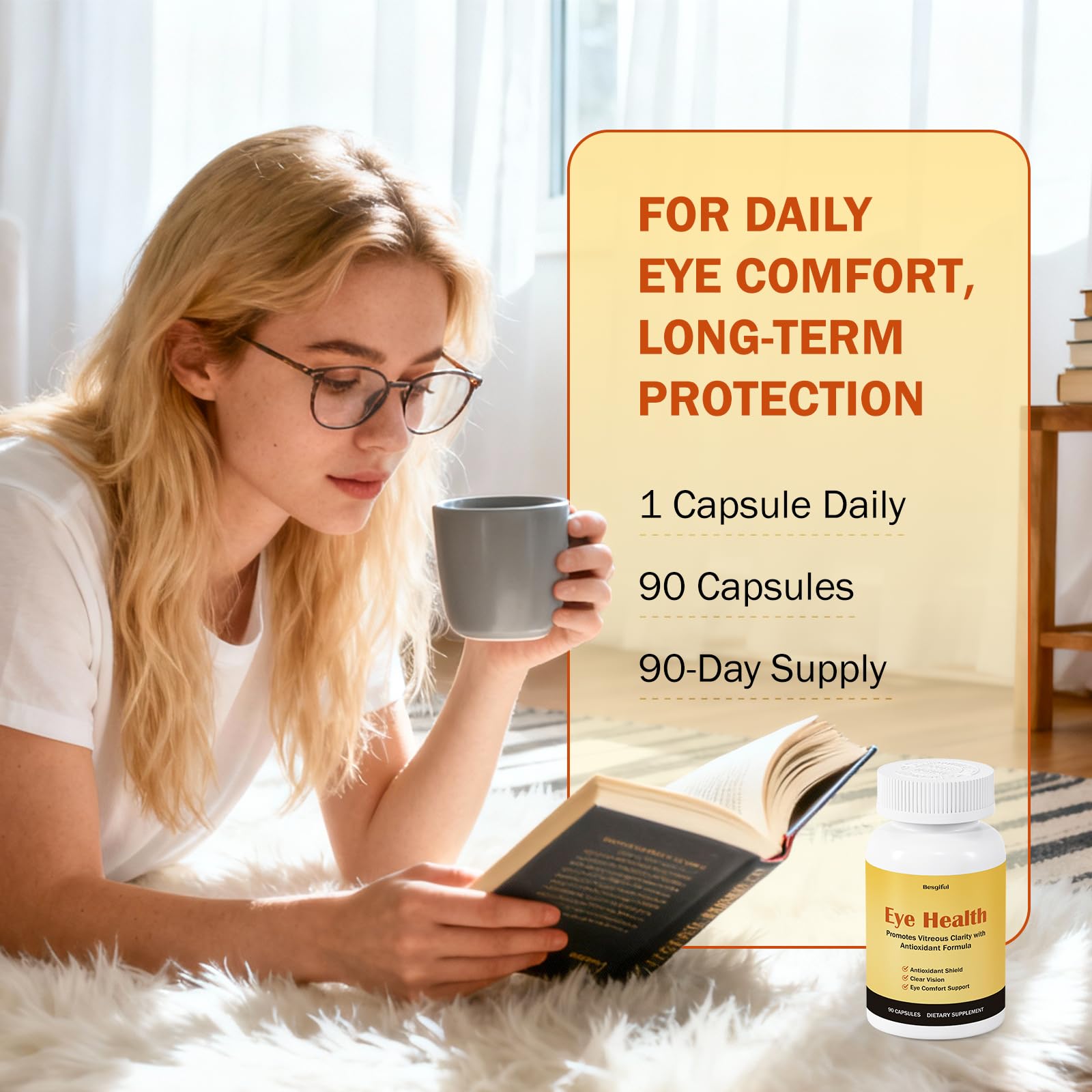 Besgiful Eye Supplement for Vitreous Health, Promotes Clear Vision, Improves Eye Strain & Dryness, Reduces Squiggly Lines, Eye Degeneration, Clear Eye Support, 90 Vegan Capsules Besgiful uk supplements