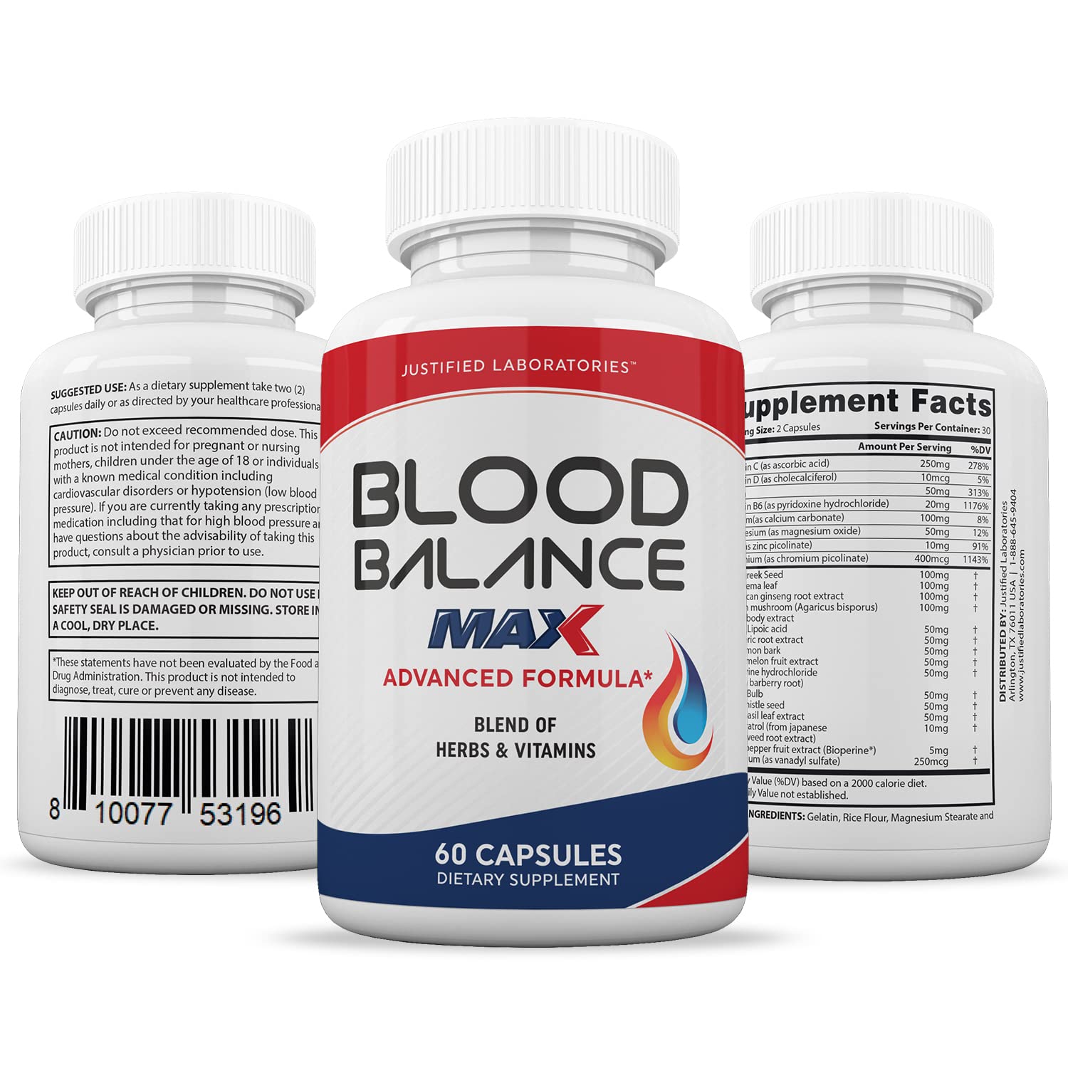 Justified Laboratories (3 Pack) Blood Balance Max 1295MG Supplement Pills 180 Capsules Justified Laboratories uk supplements