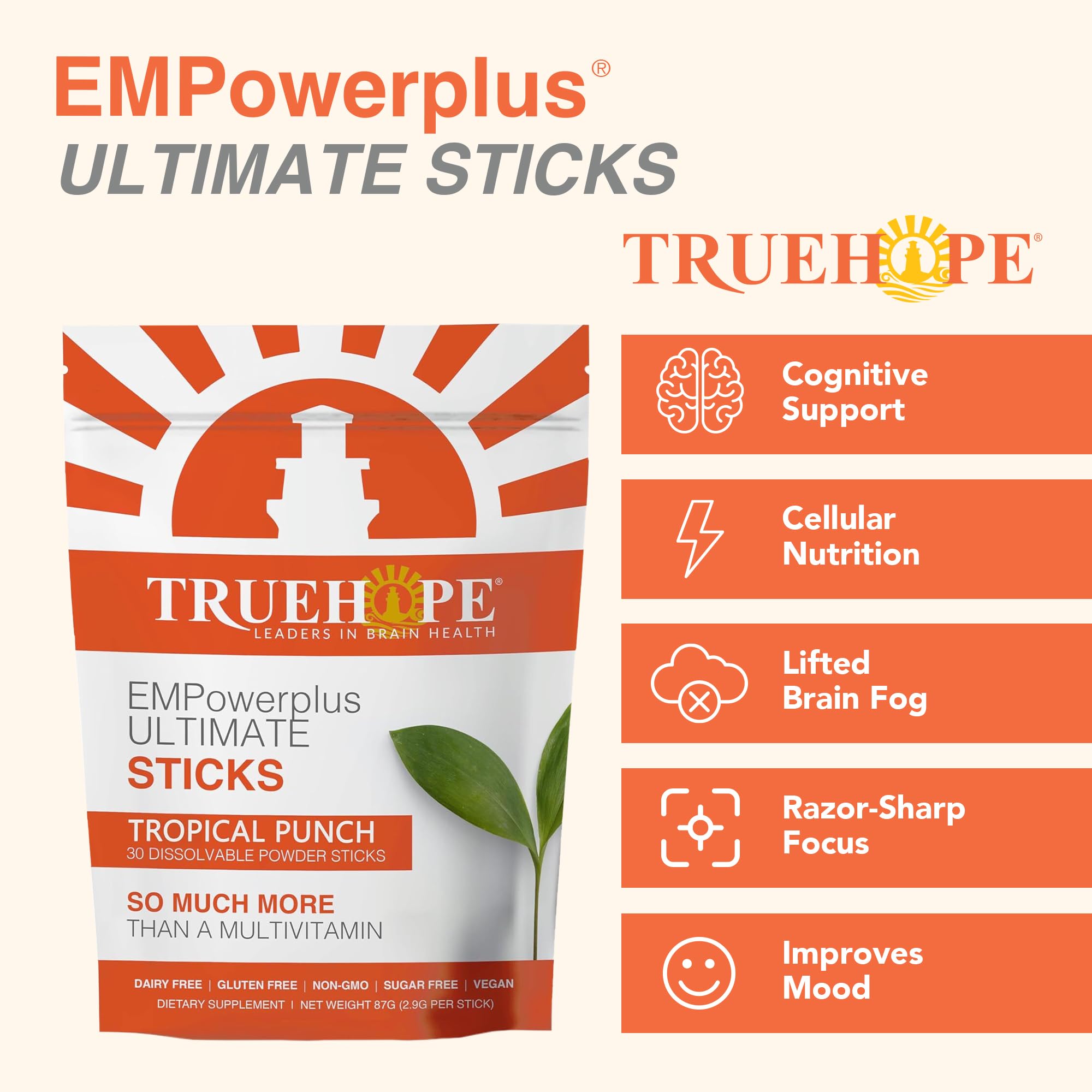 Truehope Multivitamin Nootropic Pouches with Inositol - Once-Per-Day EMPowerplus Ultimate Sticks - 30 Count (Tropical) Truehope uk supplements
