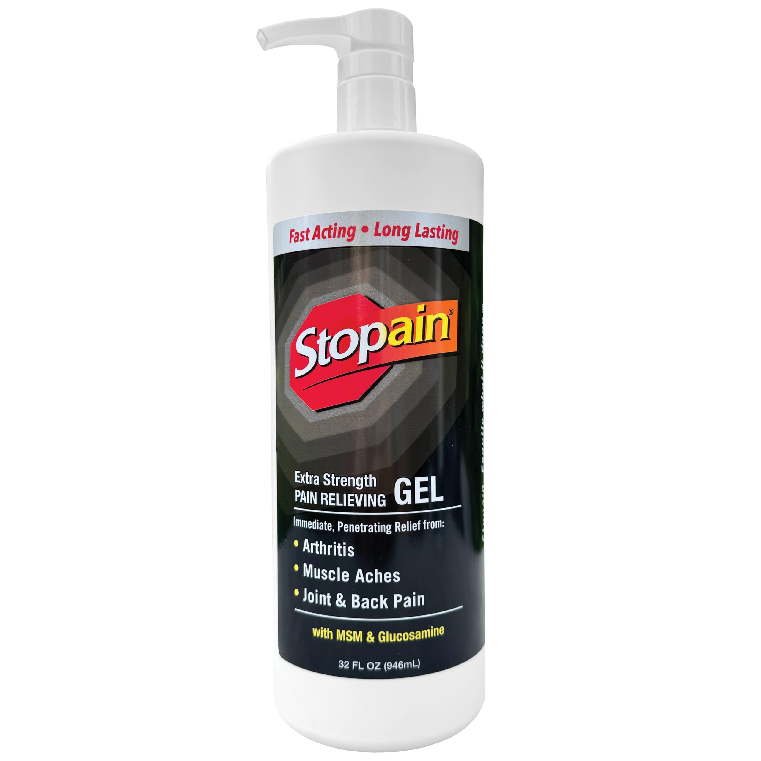 Stopain Pain Relief Gel 32oz, USA Made, Max Strength Fast Acting with Menthol, MSM, Glucosamine for Joint Pain, Back Pain, Arthritis, Knee, Neck Pain, HSA FSA Approved OTC Topical Analgesic Product Stopain uk supplements