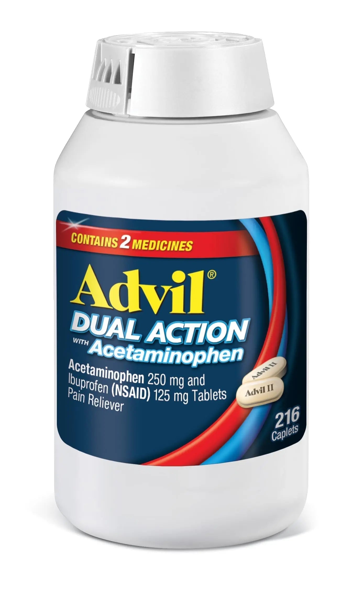 Advil Dual Action Coated Caplets, 125 Mg Ibuprofen and 250 Mg Acetaminophen per Dose (2 Dose Equivalent) for 8 Hour Pain Relief - 216 Count Advil uk supplements