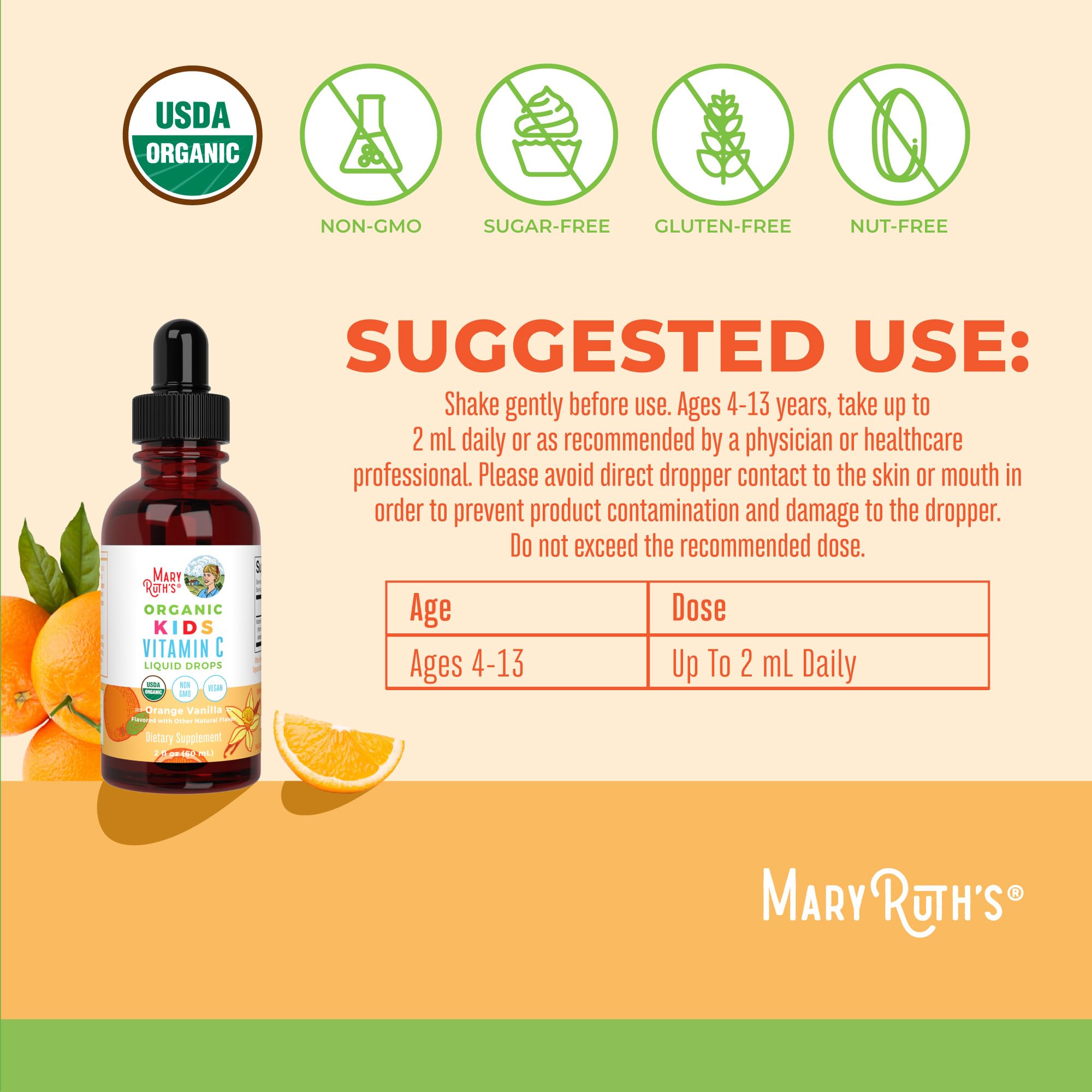 MaryRuth Organics USDA Kids Vitamin C Drops | Vegan Immune Support Supplement for Ages 4-13 | Immune Support & Overall Health | Vitamin C from Organic Acerola Fruit Extract | 2oz MARYRUTH'S uk supplements