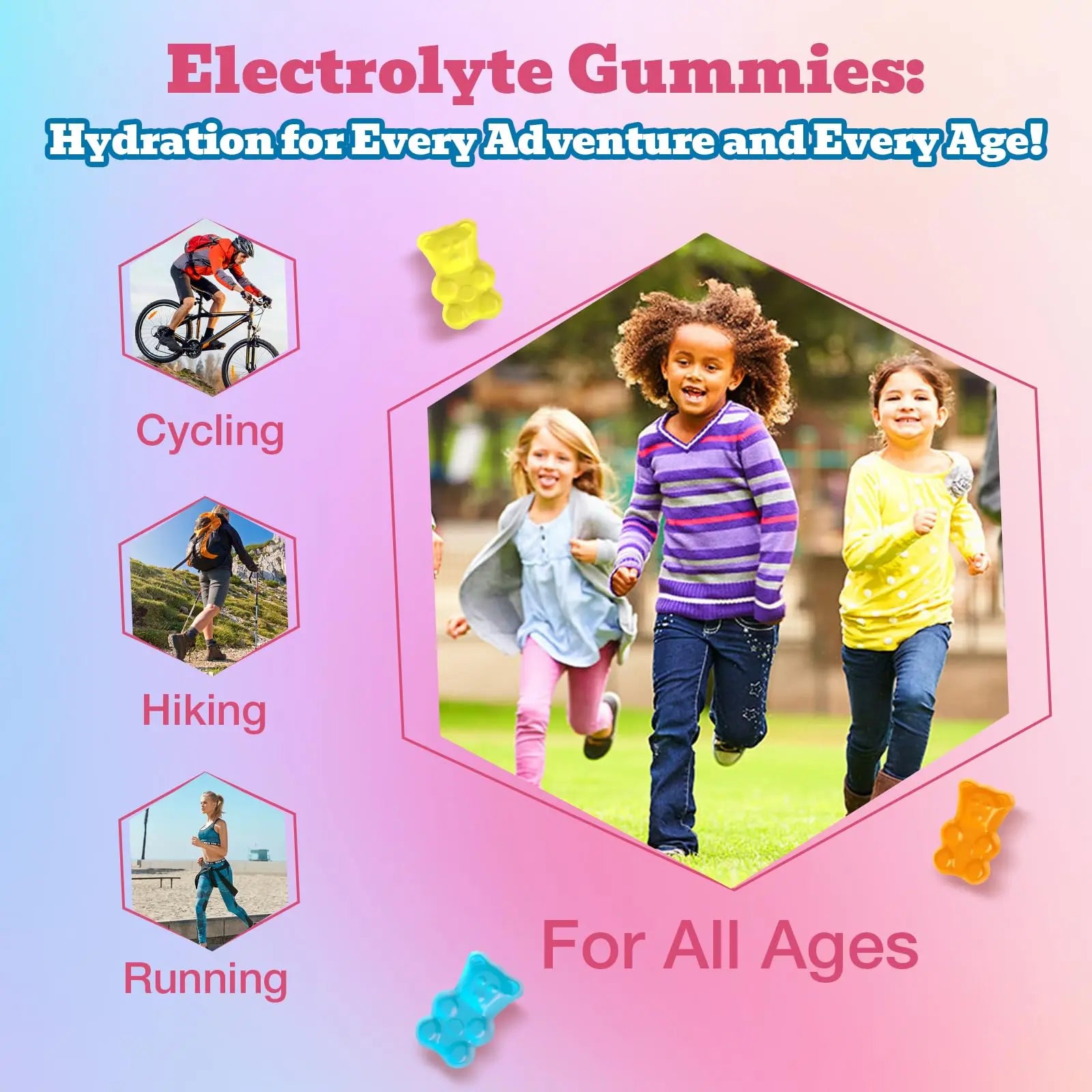 Electrolyte Gummies Sugar Free | Electrolyte Hydration Energy Gummies for Running & Sports - Energy Chews with Calcium & Vitamin C for Kids & Adults, Quorinthiumax uk supplements