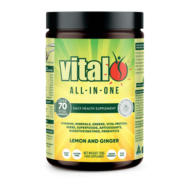 Vital All-in-One Daily Powdered Supplement - Natural Greens Superfood Powder for Energy & Health, Super Greens Powder Drink Mix with Probiotic & Antioxidant Support - Lemon & Ginger, 4.23 oz (120 g) Vital uk supplements