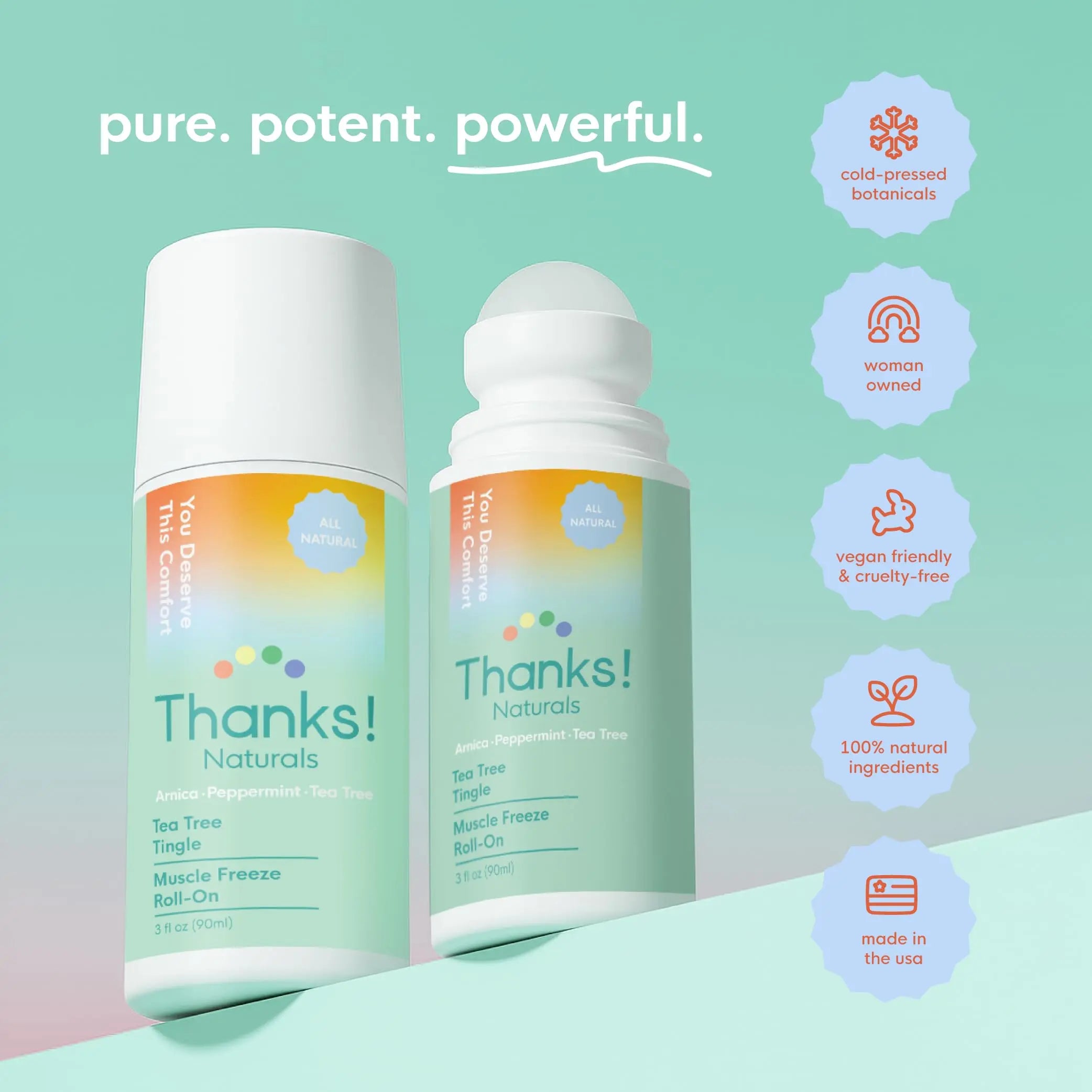 Thanks! Naturals Muscle Freeze Roll On, Tea Tree Tingle, Vegan, Cold Pressed Formula with Shea Butter, Eucalyptus & Peppermint, Use on Neck, Knees & Joints, Post Workout Essential, 3 FL OZ Thanks! Naturals uk supplements