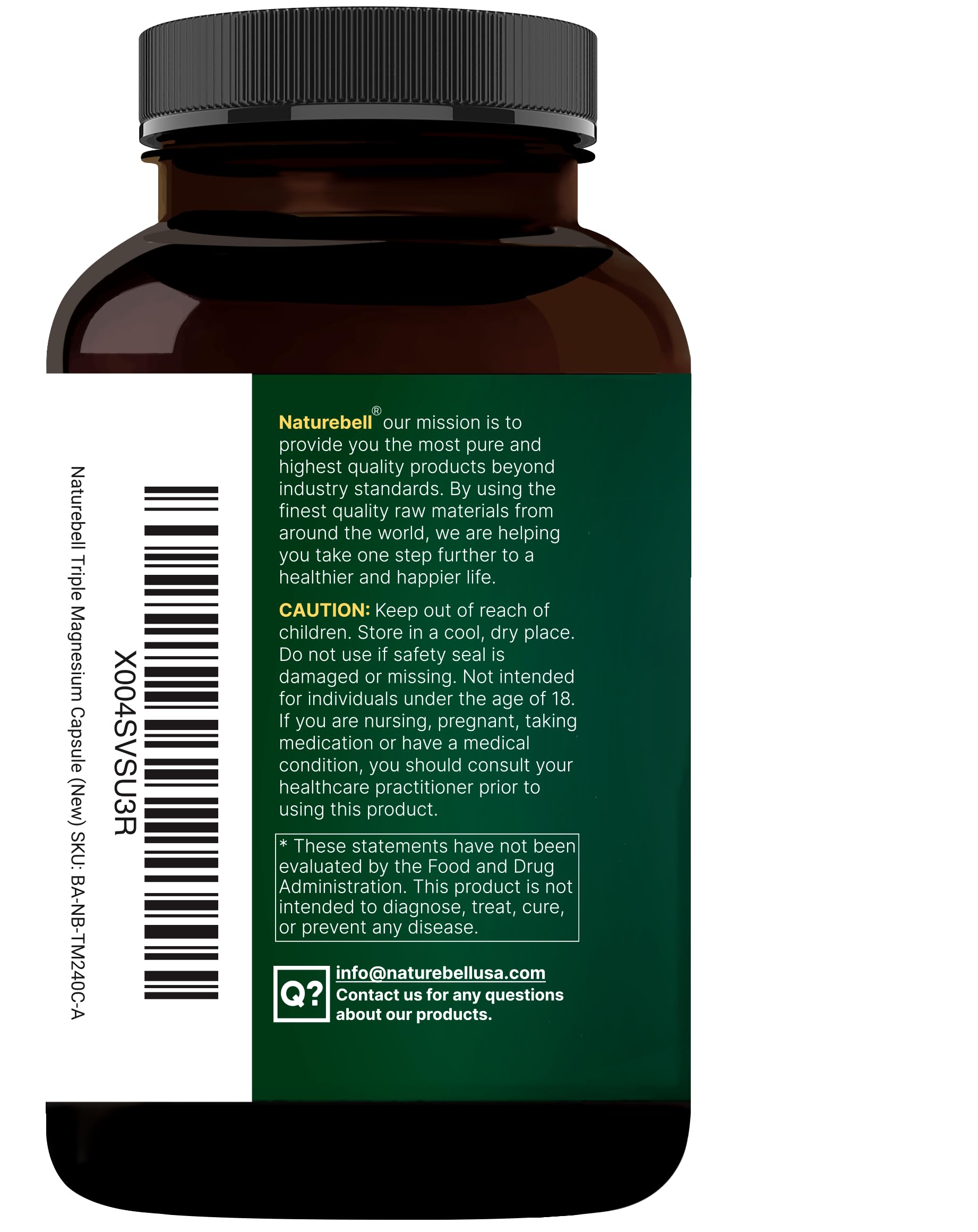 NatureBell Magnesium Complex for Women & Men 1,000mg Per Serving – 240 Capsules – Triple Magnesium Complex with Glycinate, Citrate & Malate – Chelated & Purified – Non‑GMO, Filler Free NatureBell uk supplements