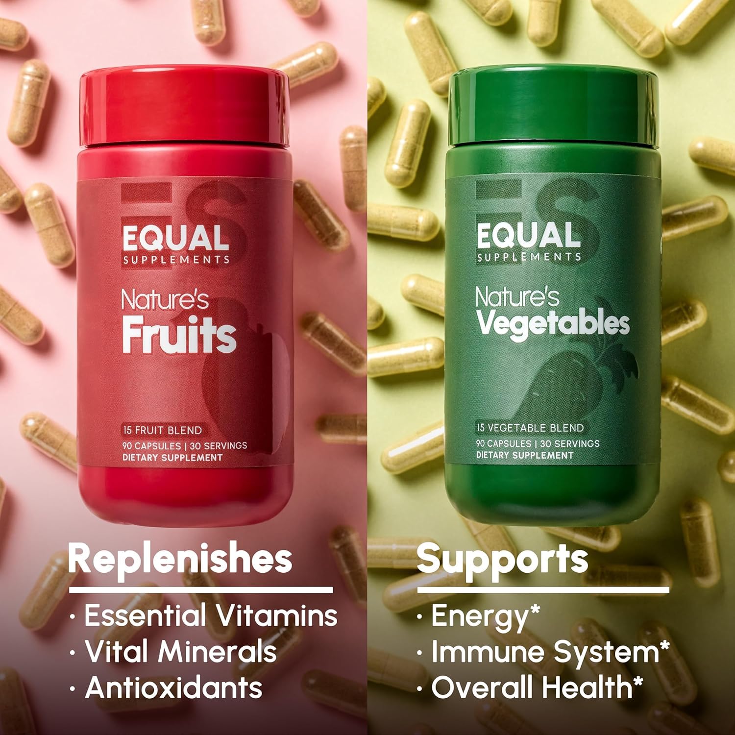 Equal Supplements Fruits and Vegetables Capsules | 2 Month Supply | GMP Certified-Manufactured in US | Fruit and Veggies Supplement for Balance | of Nature, Fruit and Vegetable Capsule for Adults Equal Supplements uk supplements