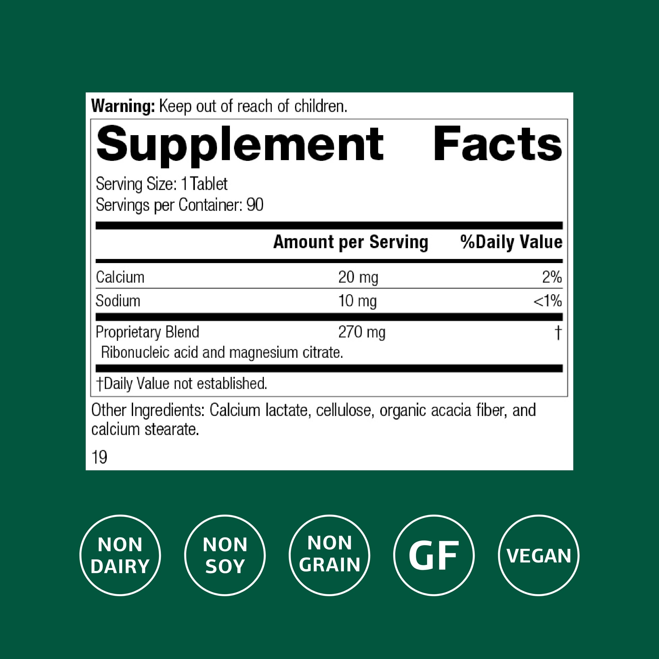 Standard Process Ribonucleic Acid RNA - Cell Development Support - Aids Protein Synthesis - Vegan, Gluten-Free, Non-Soy, & Non-Grain - 90 Tablets (90 Servings) Standard Process Inc. uk supplements